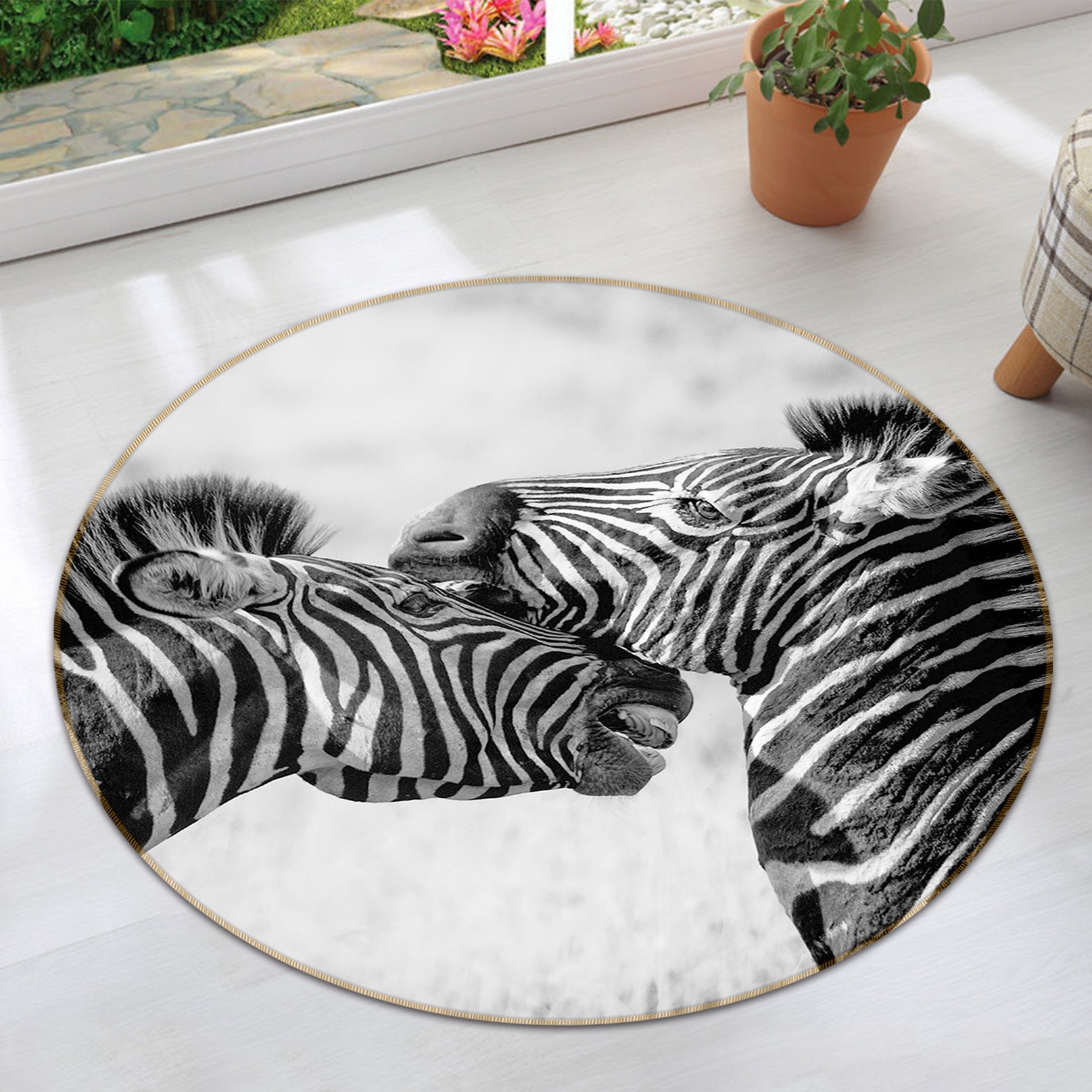 3D Zebras 82292 Animal Round Non Slip Rug Mat