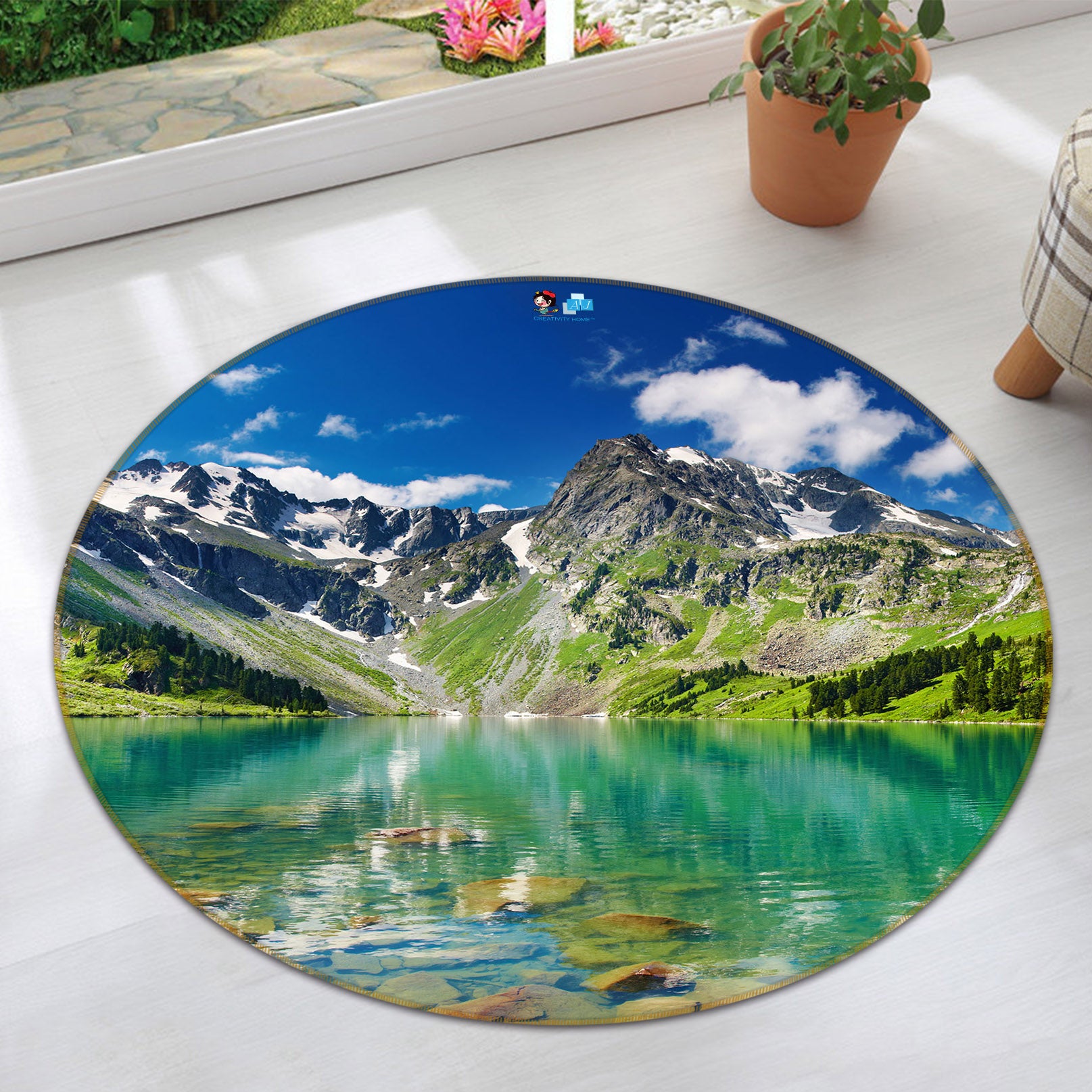 3D Mountains Rivers 72058 Round Non Slip Rug Mat