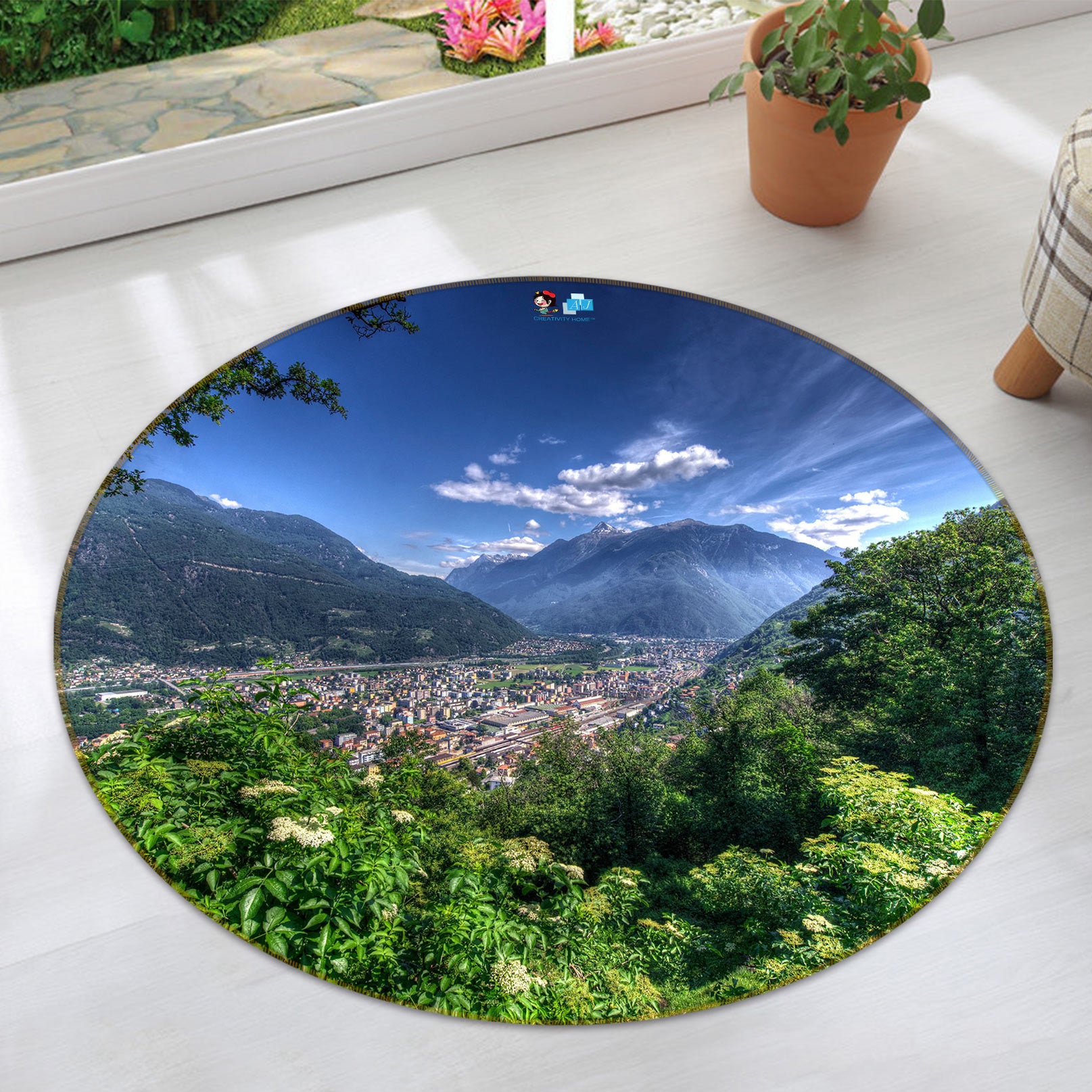 3D Mountains Forest 80284 Round Non Slip Rug Mat