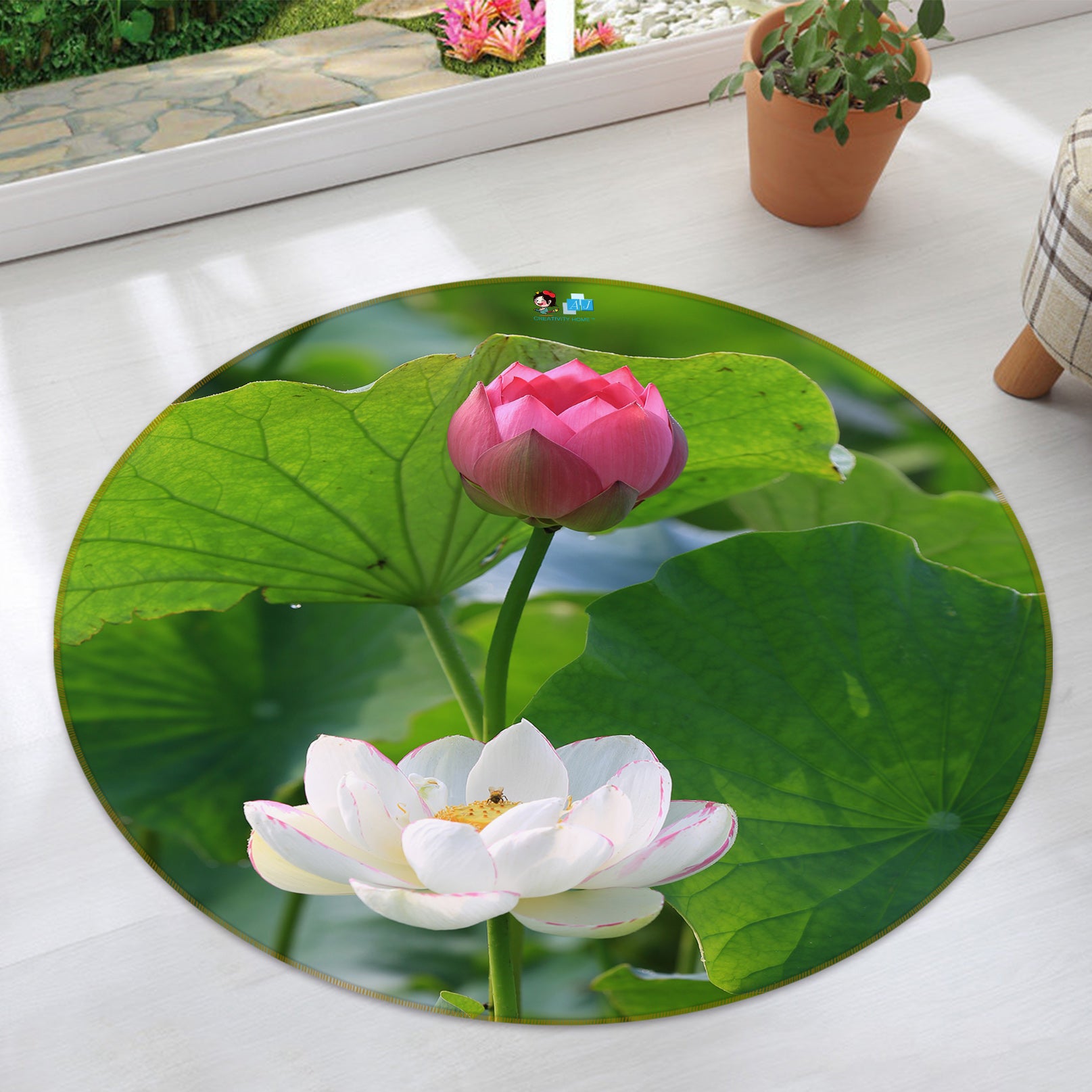 3D Lotus 69209 Round Non Slip Rug Mat