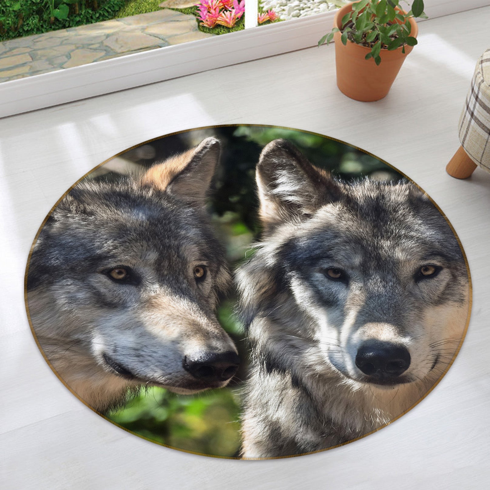 3D Wolfs 82061 Animal Round Non Slip Rug Mat