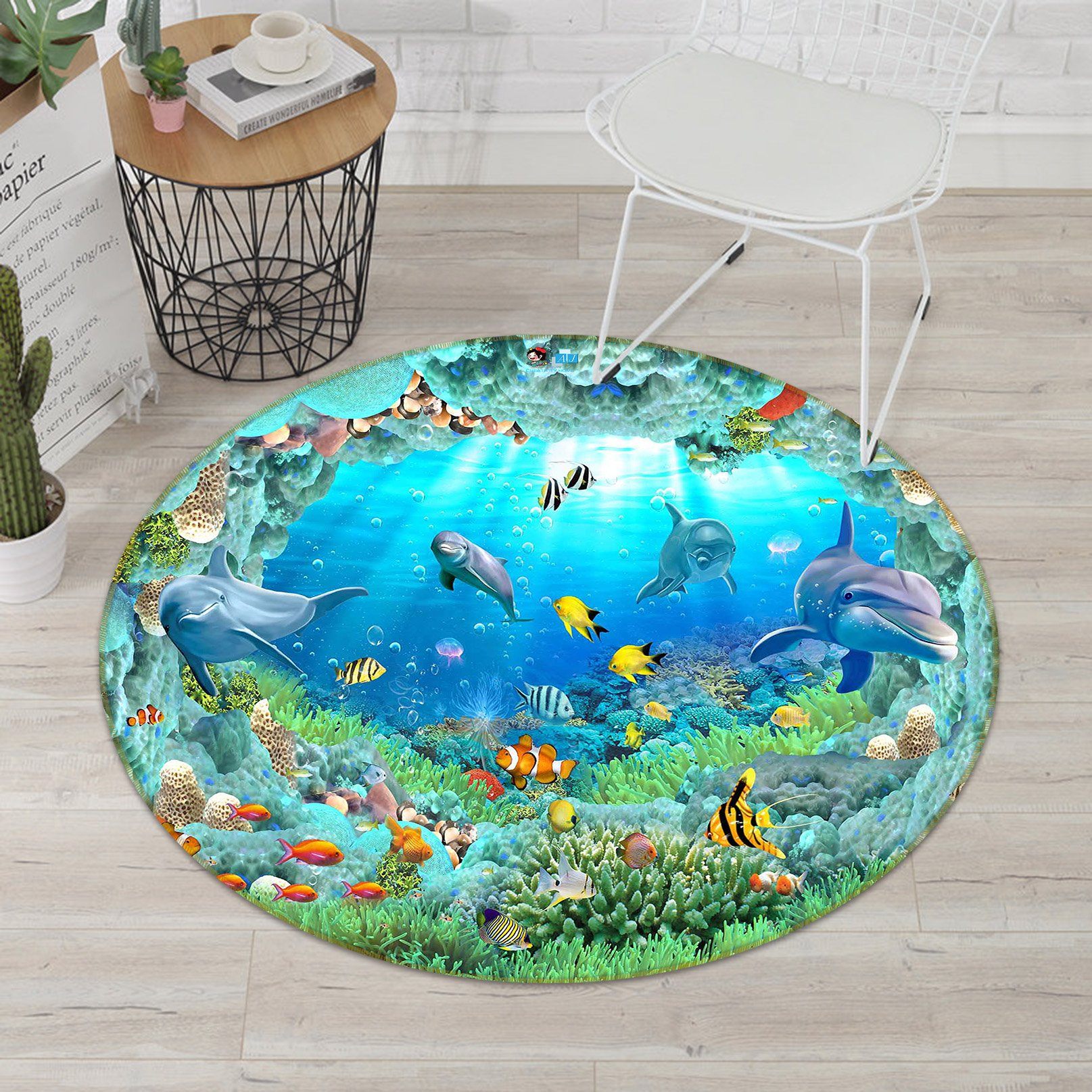 3D Sea Cave Dolphin 005 Round Non Slip Rug Mat Mat AJ Creativity Home 
