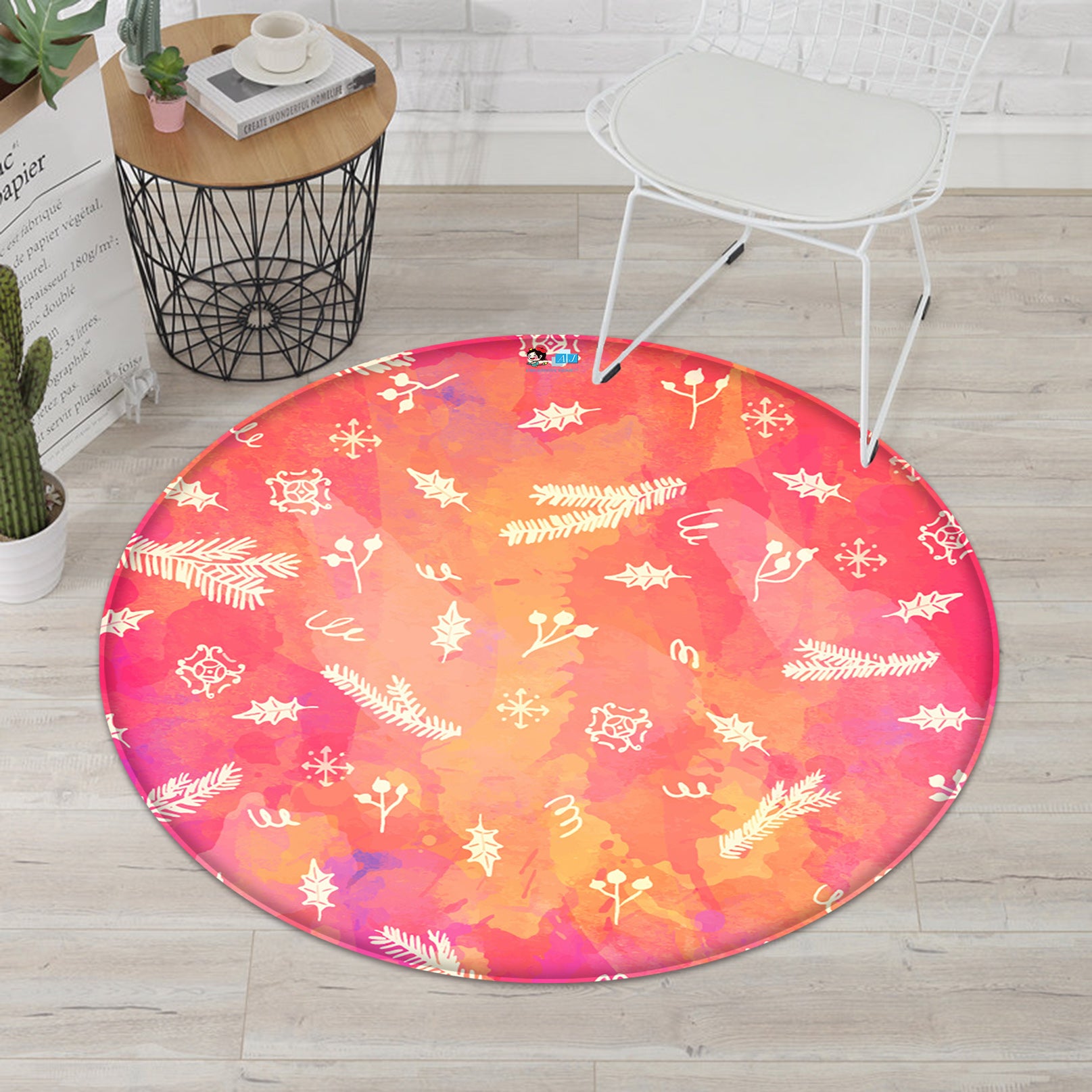 3D Feather Pattern 65240 Christmas Round Non Slip Rug Mat Xmas