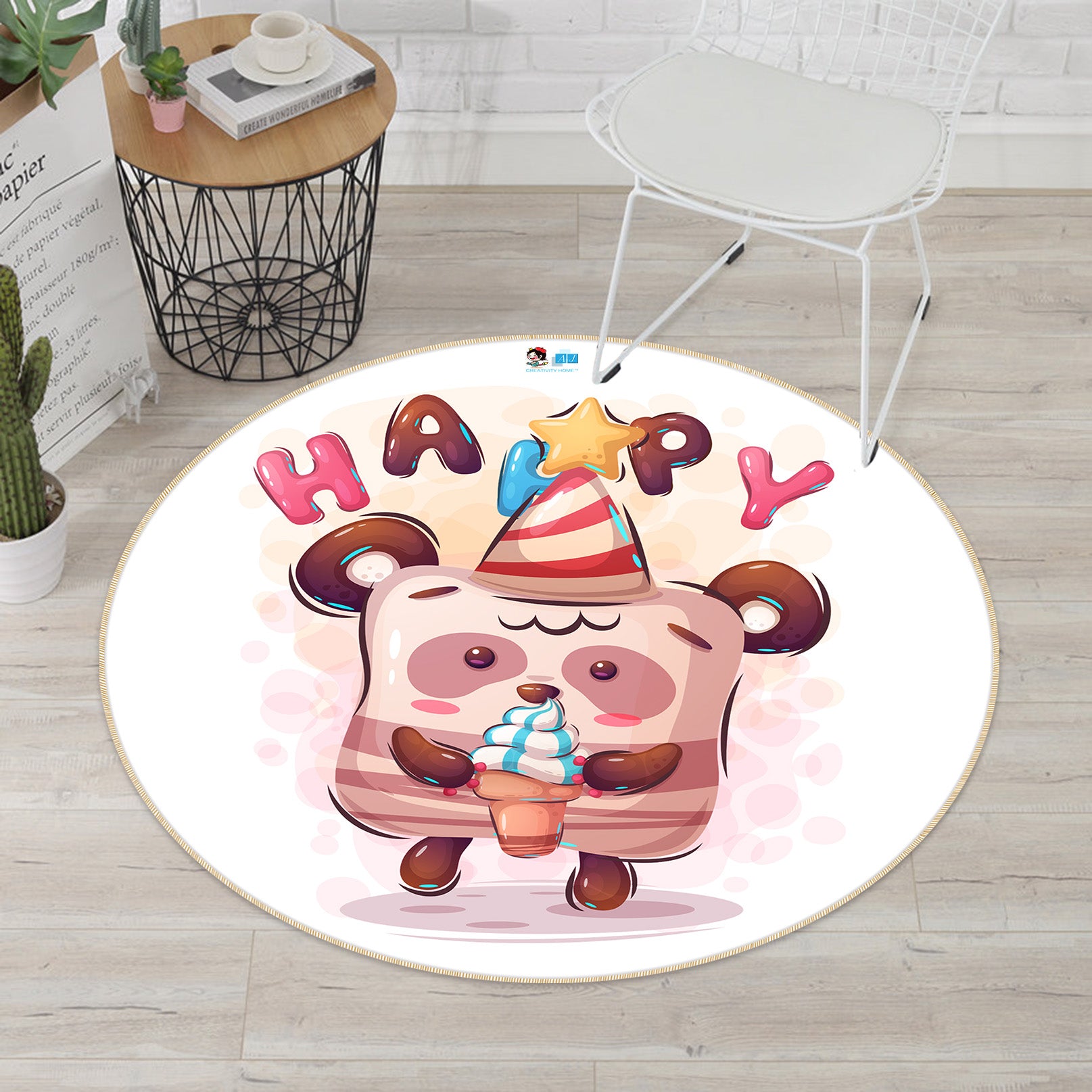 3D Cartoon Happy Bear 81100 Round Non Slip Rug Mat