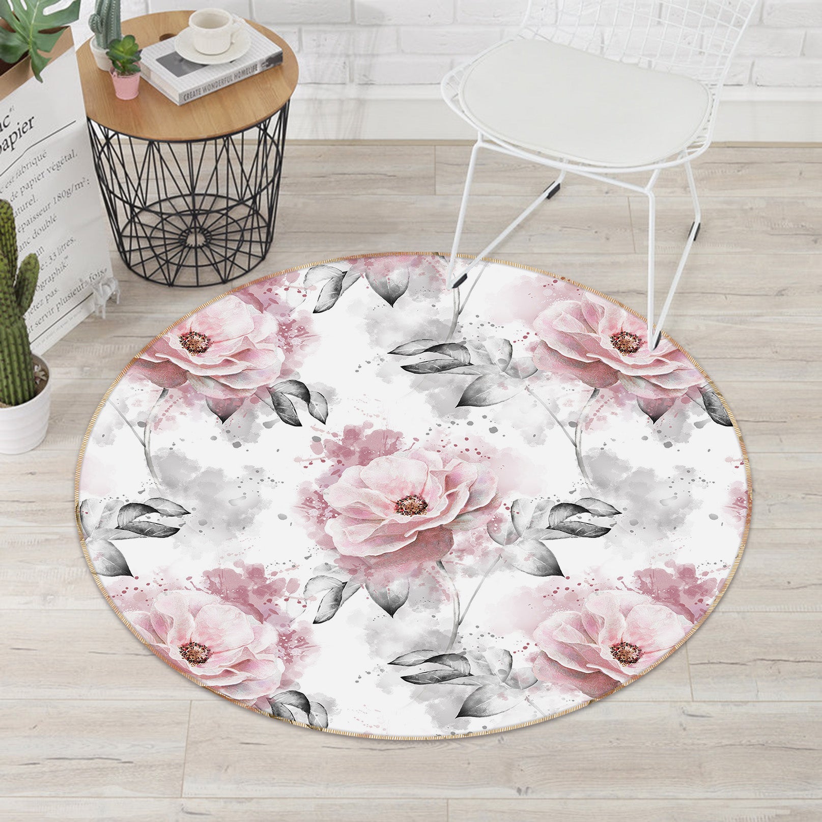 3D Flowers 29108 Round Non Slip Rug Mat