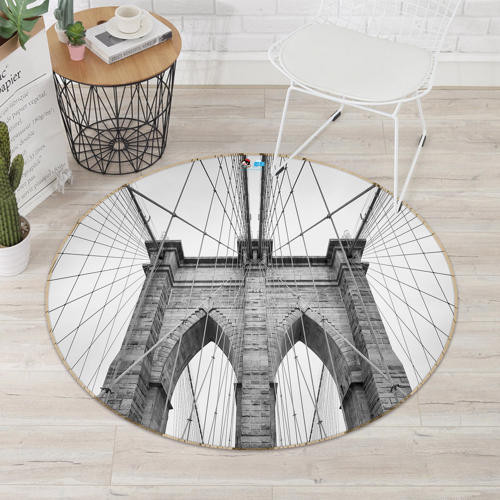 3D Black Ash Bridge 73022 Round Non Slip Rug Mat