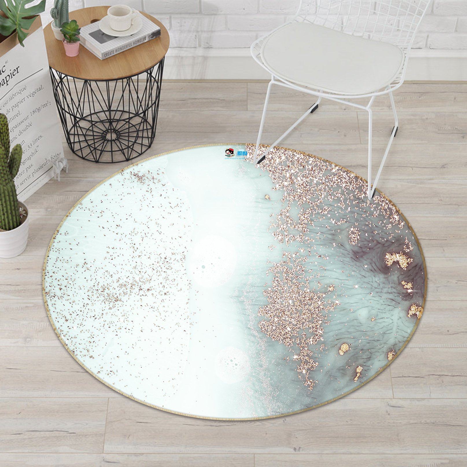 3D Gold Pink Pattern 372 Round Non Slip Rug Mat Mat AJ Creativity Home 