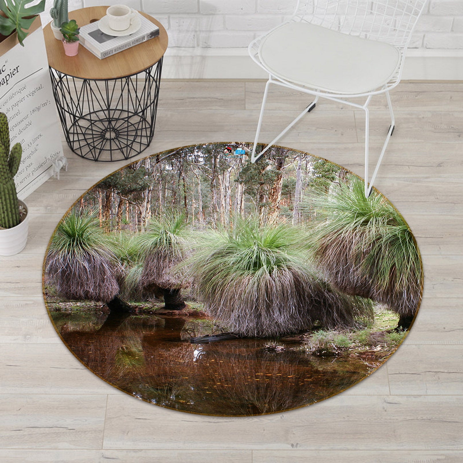 3D Jungle Lake 74172 Round Non Slip Rug Mat