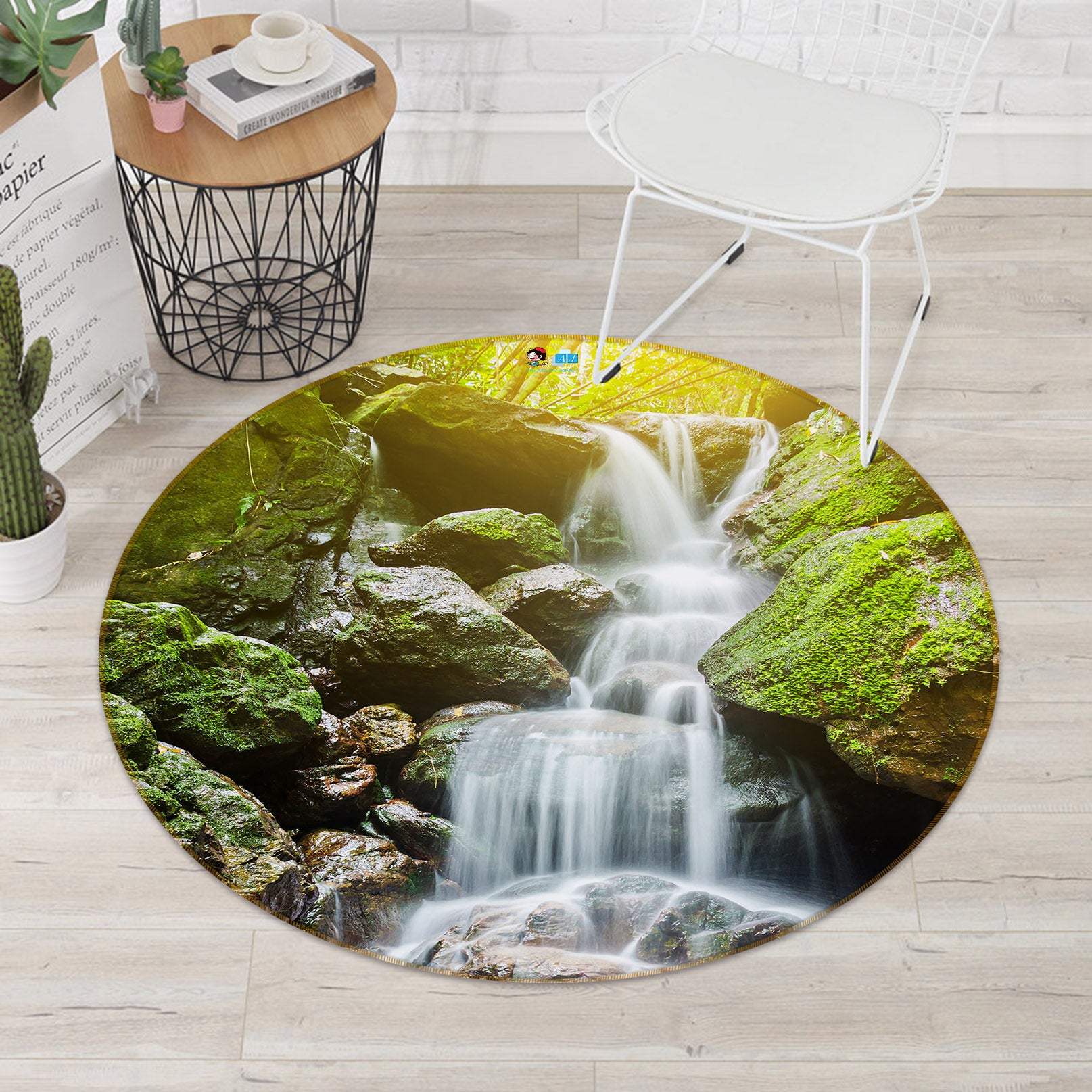 3D Waterfall 69077 Round Non Slip Rug Mat