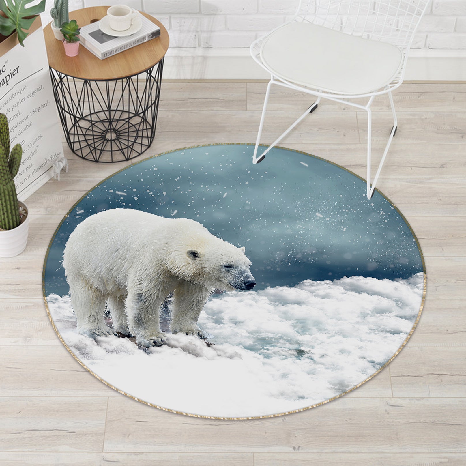 3D Polar Bear 82043 Animal Round Non Slip Rug Mat