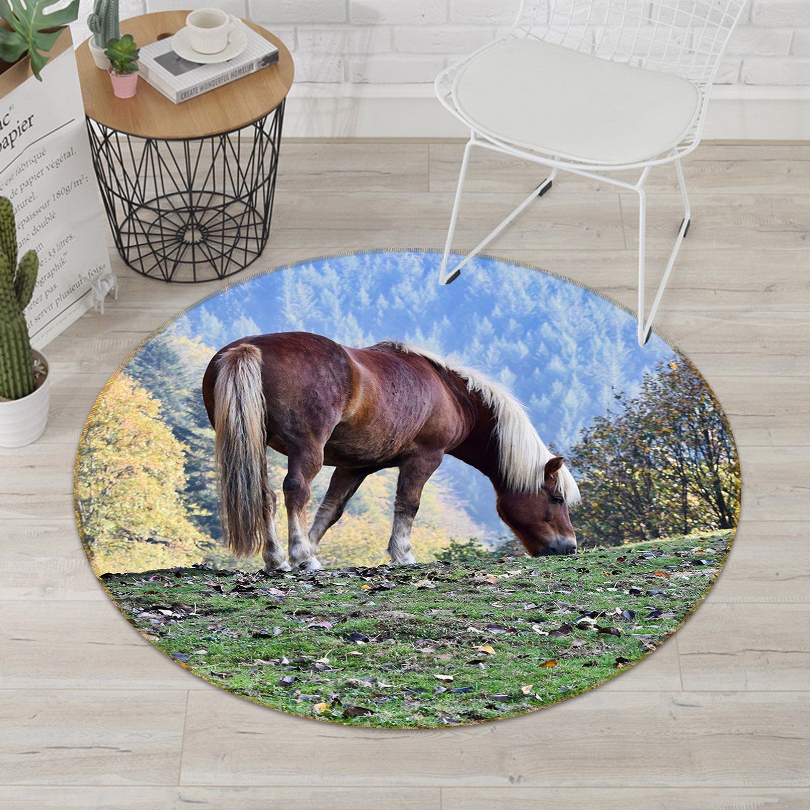 3D Forest Horse Grazing 053 Animal Round Non Slip Rug Mat Mat AJ Creativity Home 
