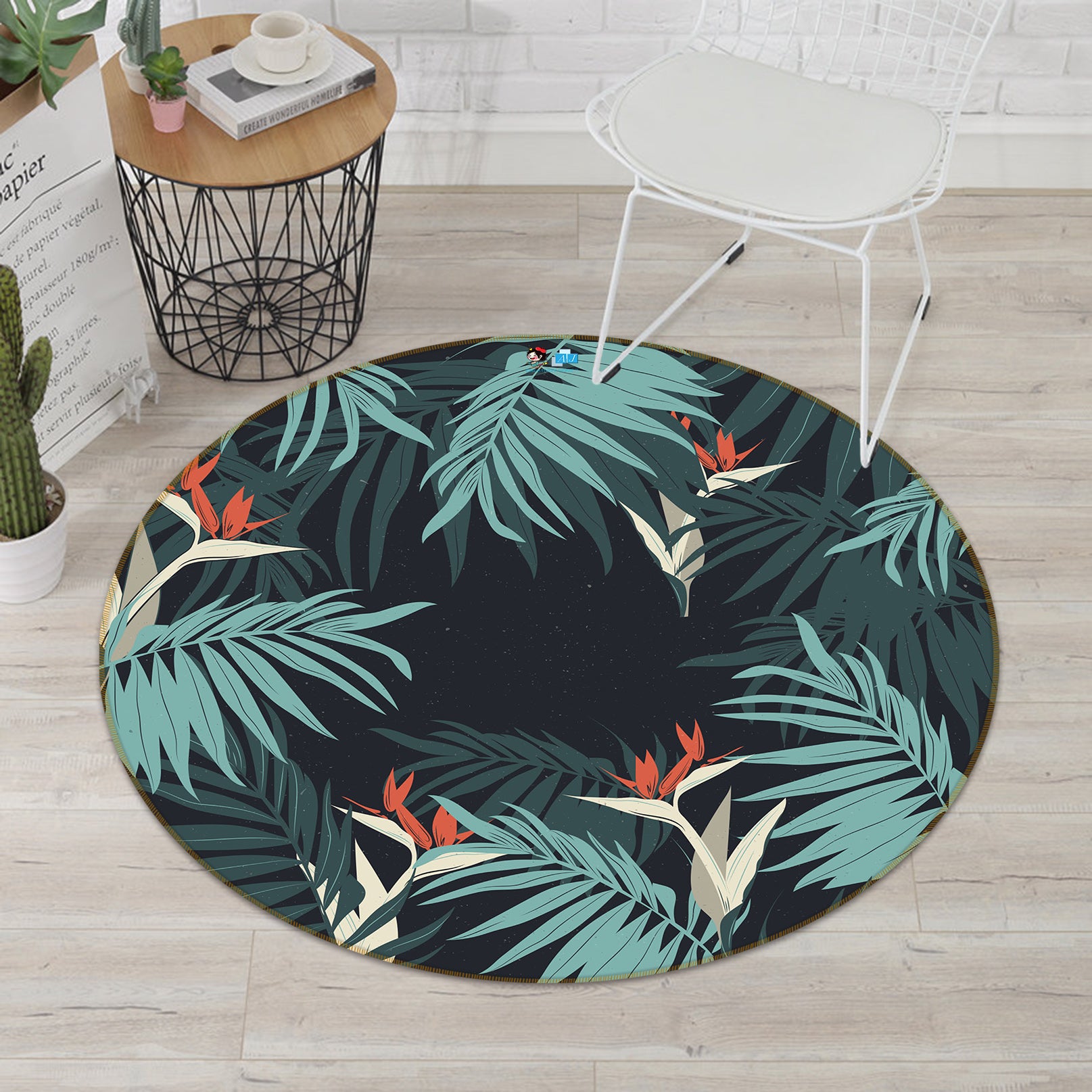 3D Leaf Pattern 64070 Round Non Slip Rug Mat