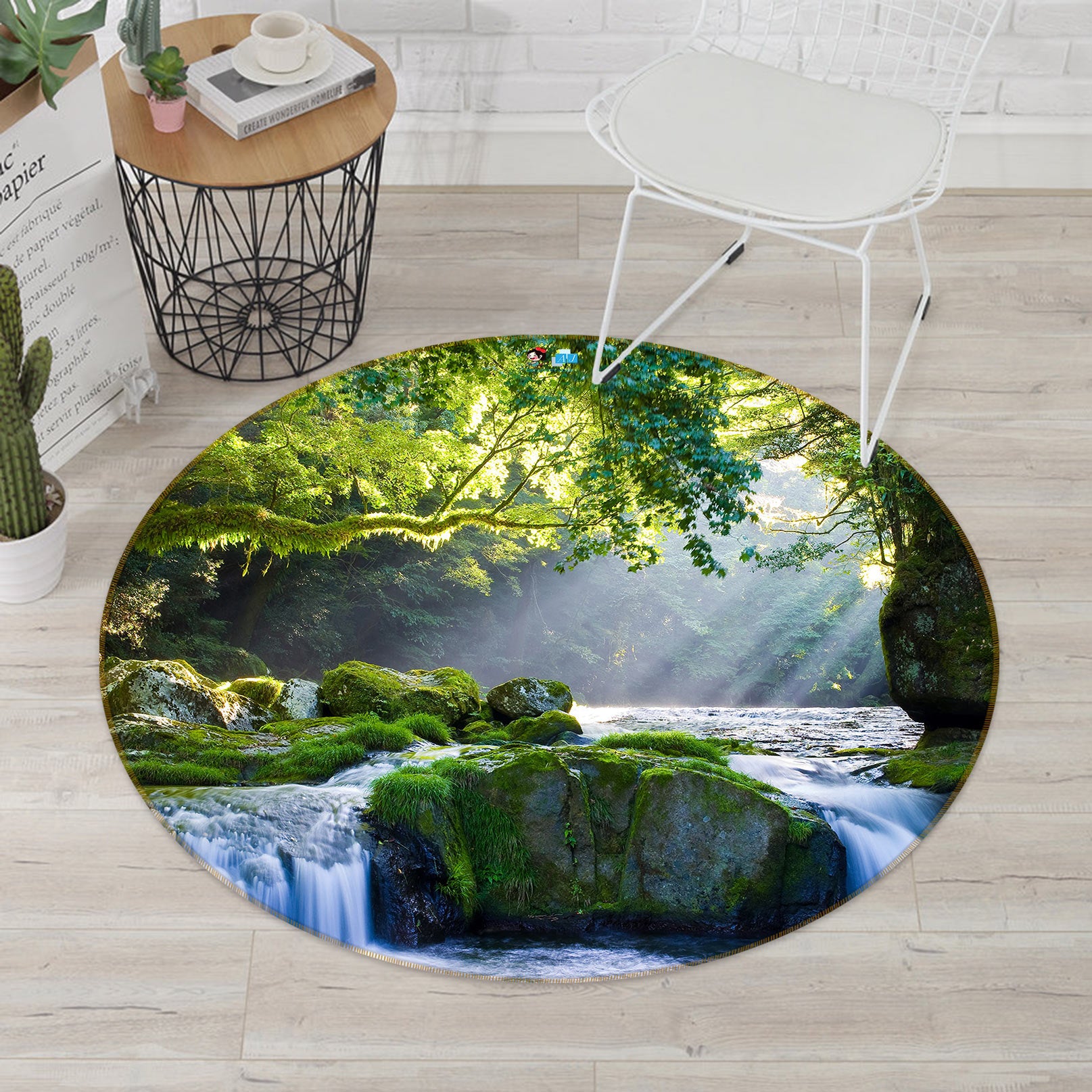 3D Stone Water 72150 Round Non Slip Rug Mat