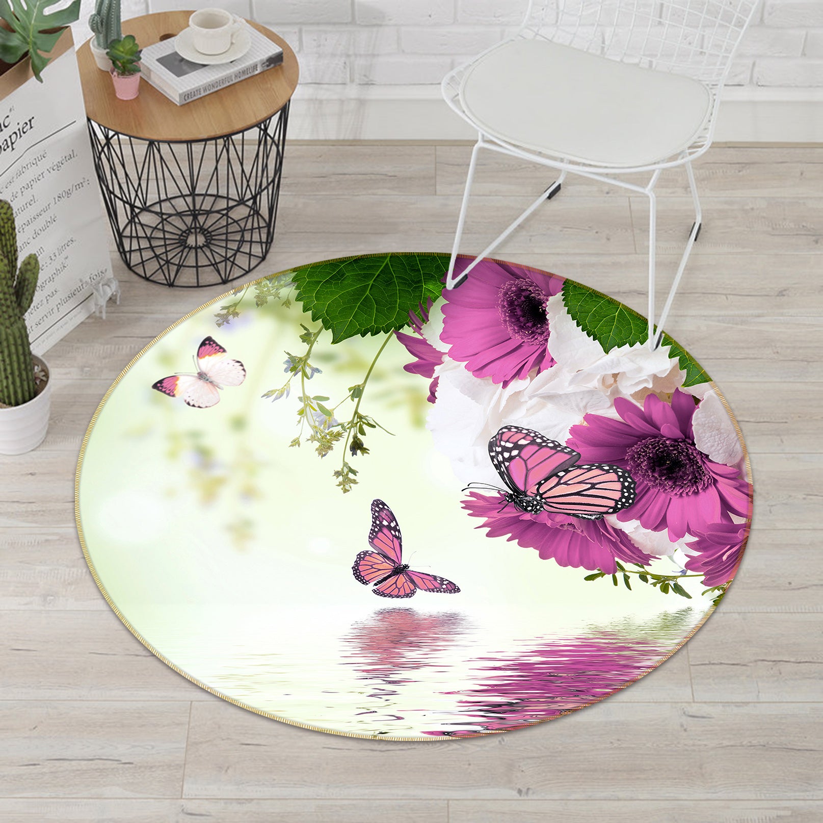 3D Purple Butterfly 38057 Animal Round Non Slip Rug Mat
