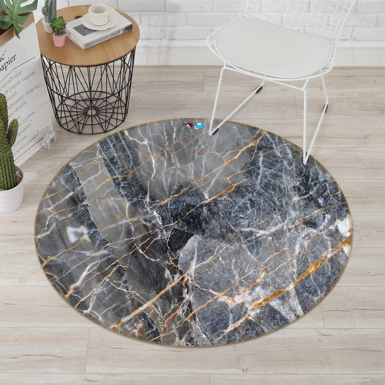 3D Gray Marble Texture 532 Round Non Slip Rug Mat Mat AJ Creativity Home 
