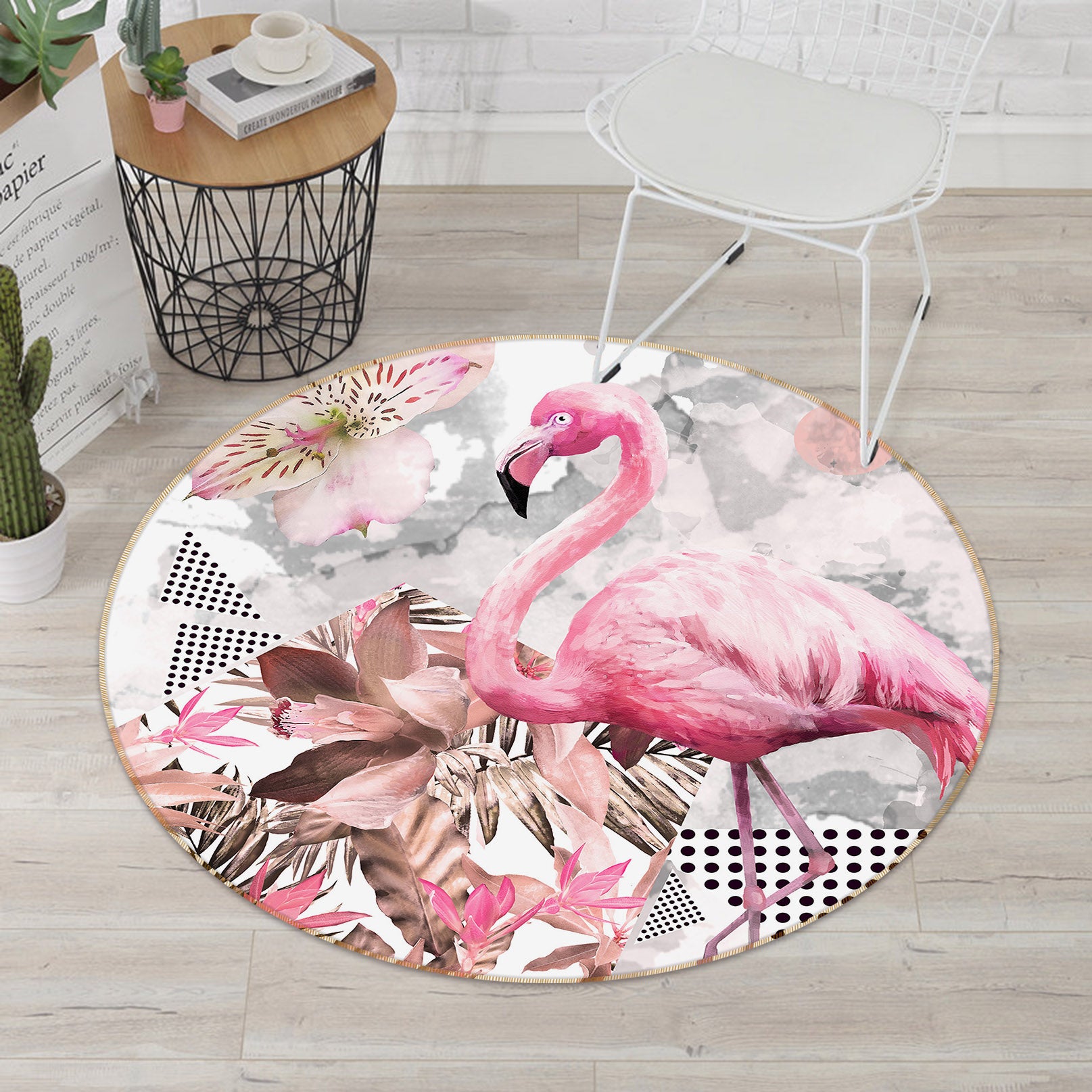 3D Flamingo 29054 Round Non Slip Rug Mat