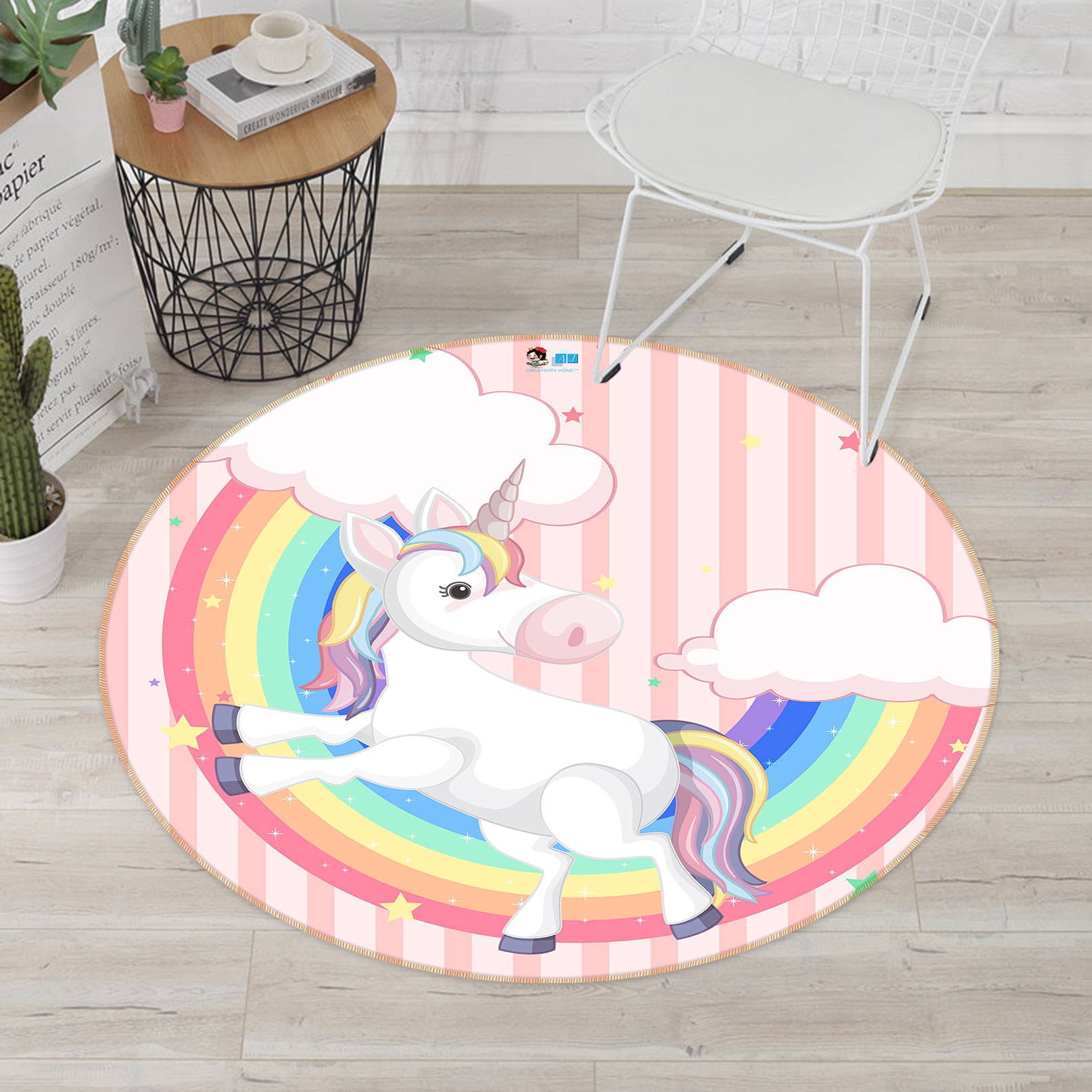 3D Rainbow Unicorn 81064 Round Non Slip Rug Mat