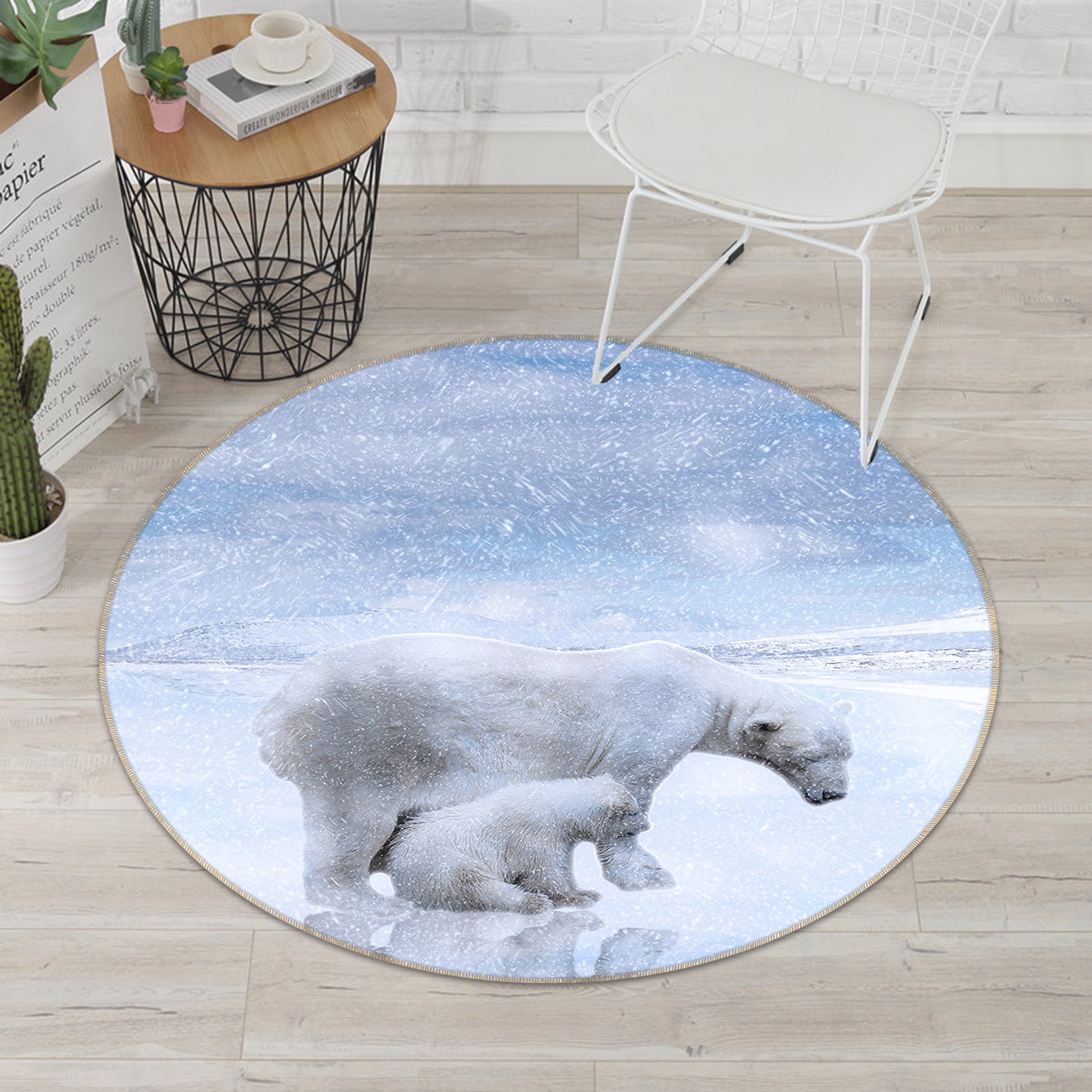 3D Polar Bear 82265 Animal Round Non Slip Rug Mat
