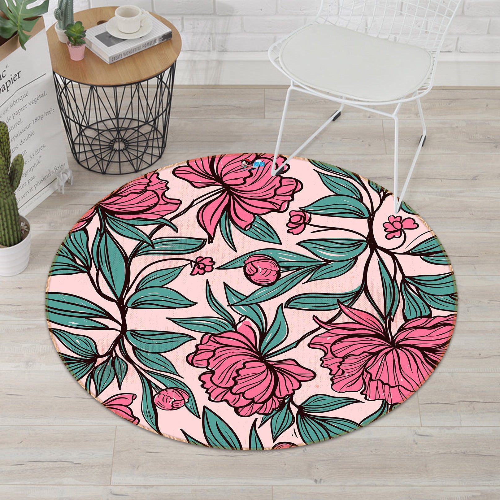3D Flower Branch Pattern 64066 Round Non Slip Rug Mat