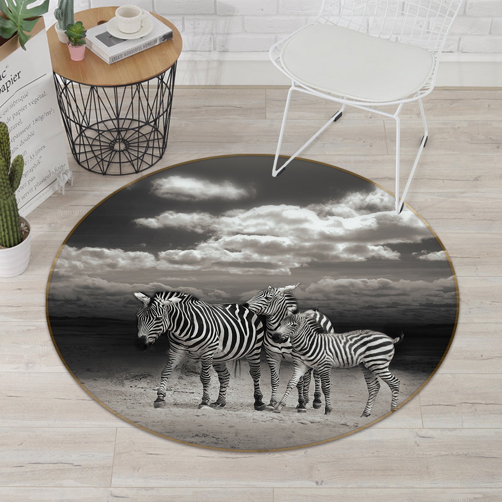 3D Black Gray Zebras 82293 Animal Round Non Slip Rug Mat