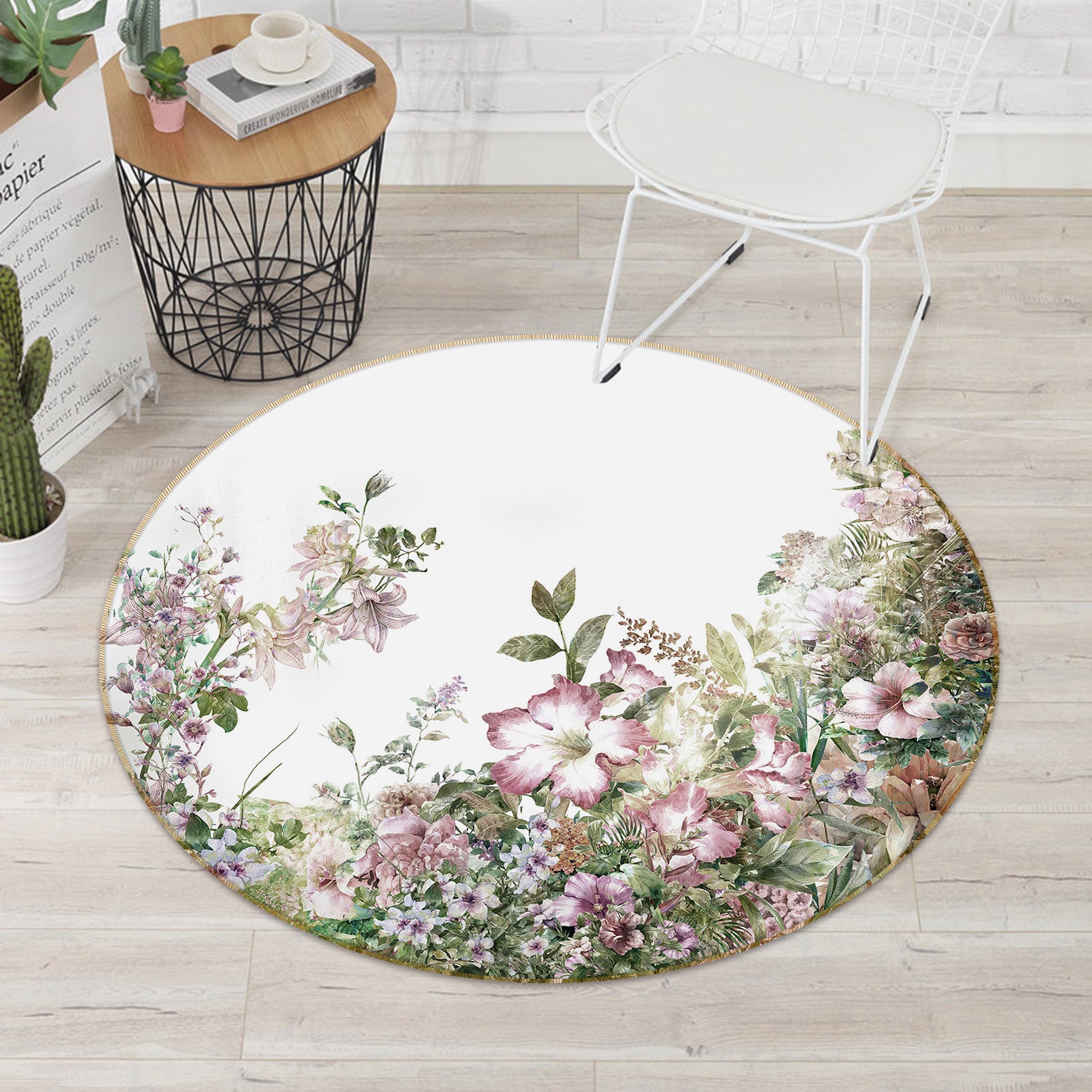 3D Flower Bush 29083 Round Non Slip Rug Mat
