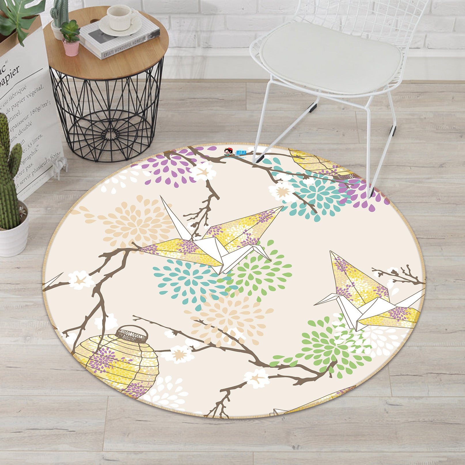 3D Thousand Paper Crane Lantern 64113 Round Non Slip Rug Mat