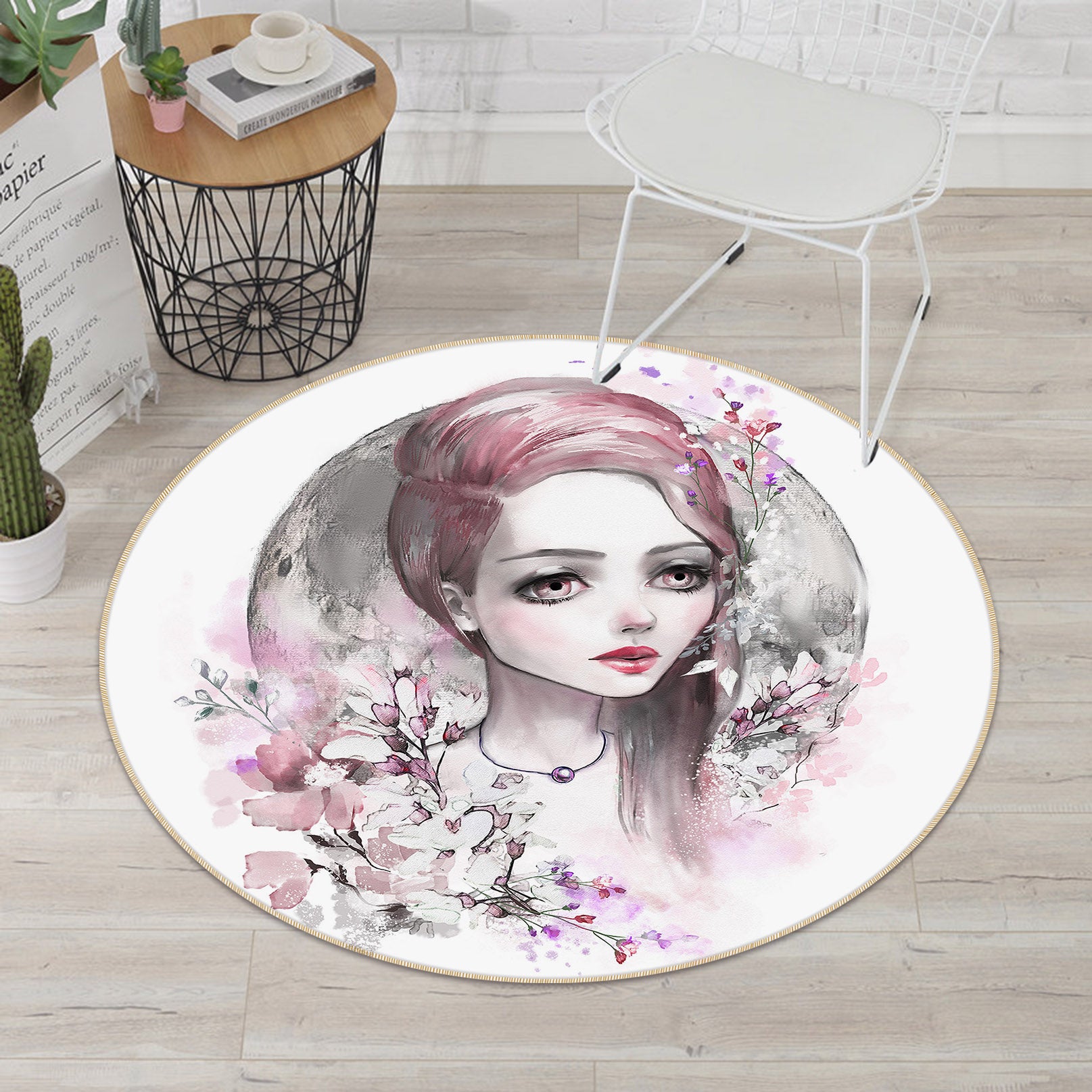 3D Pretty Girl Flower 29001 Round Non Slip Rug Mat