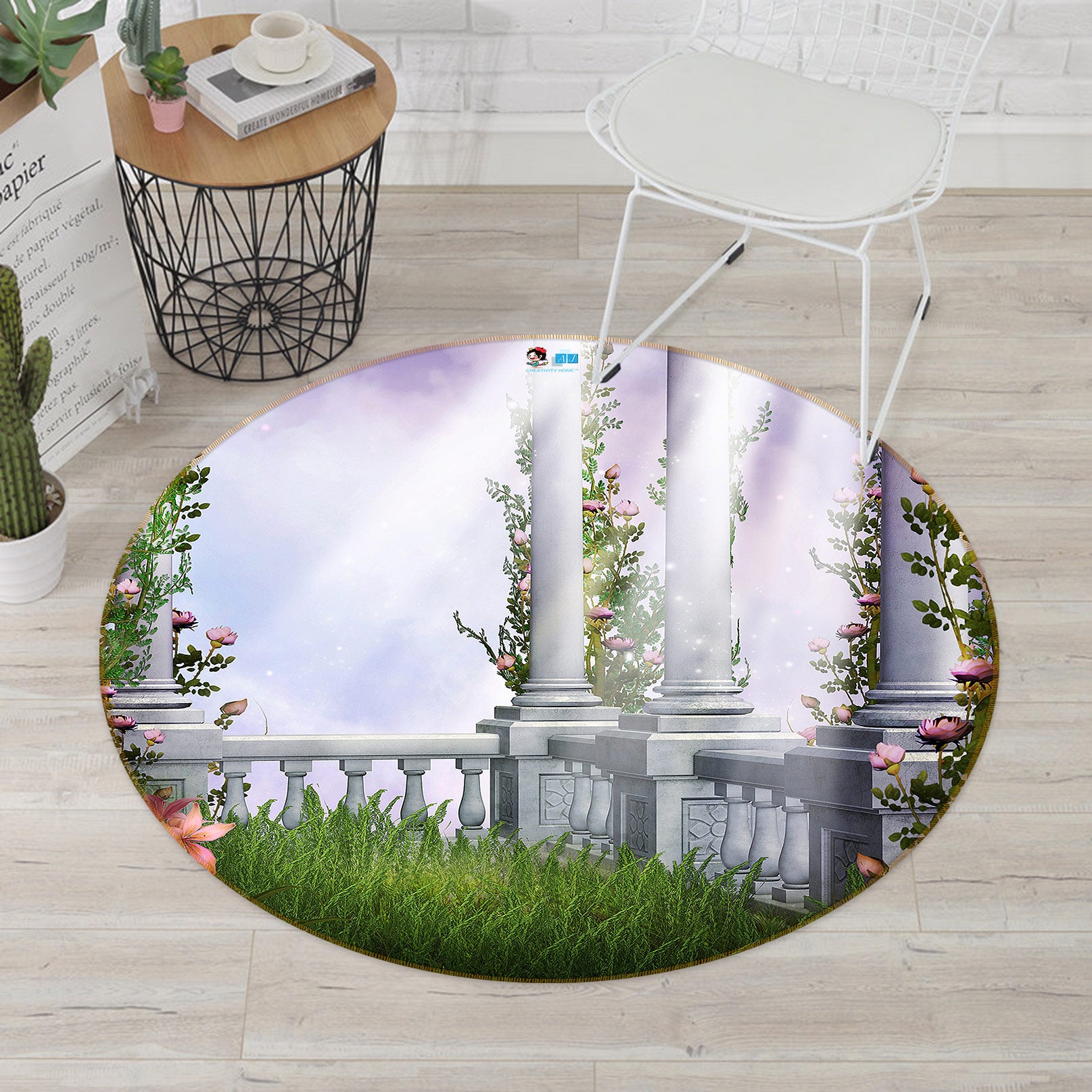 3D Grass Pillar 73014 Round Non Slip Rug Mat