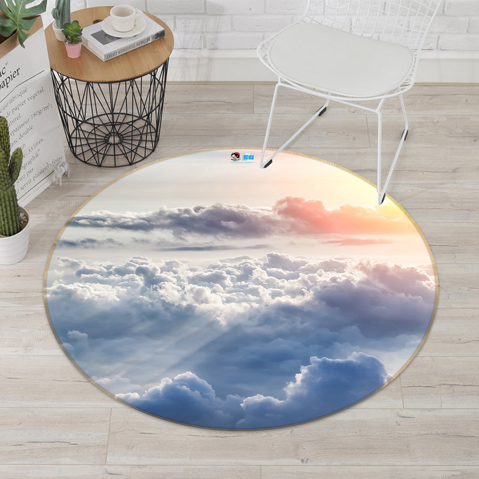 3D White Cloud 72138 Round Non Slip Rug Mat