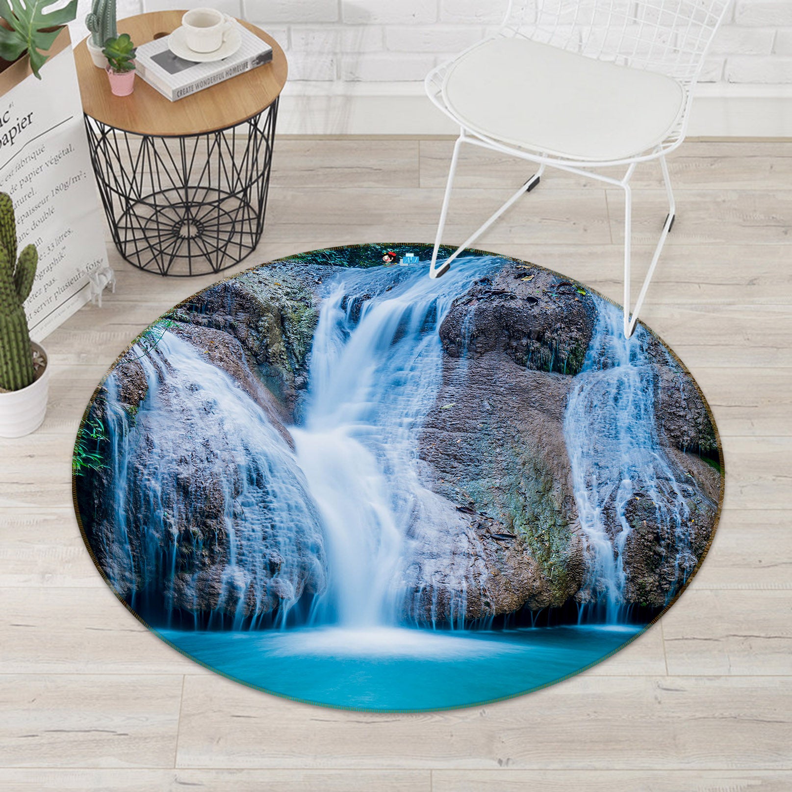 3D Waterfall 69158 Round Non Slip Rug Mat