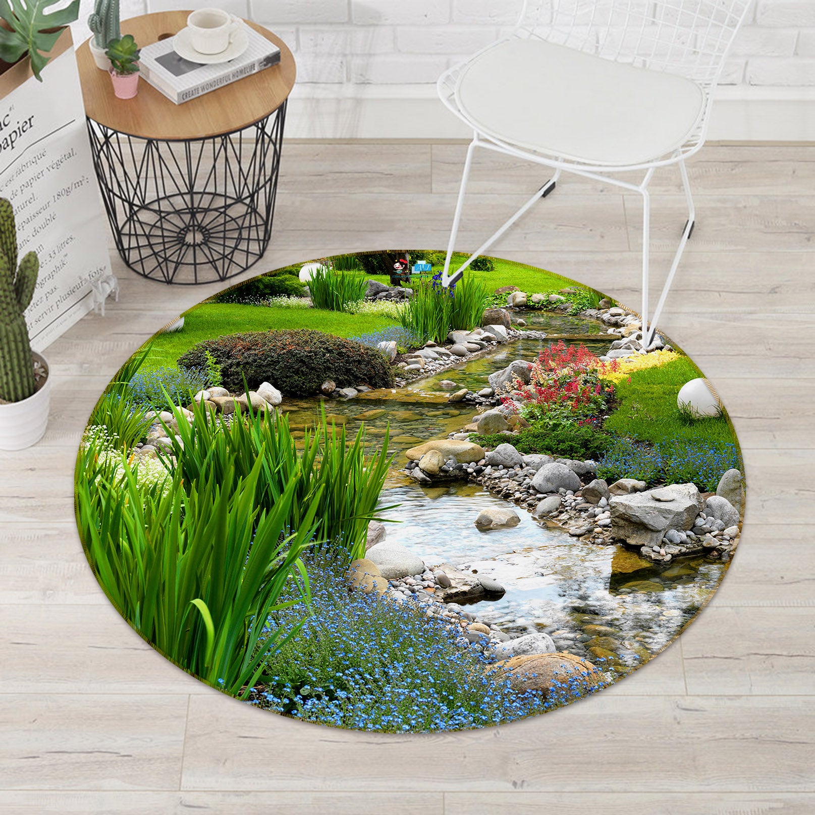 3D Grass Stream 69163 Round Non Slip Rug Mat