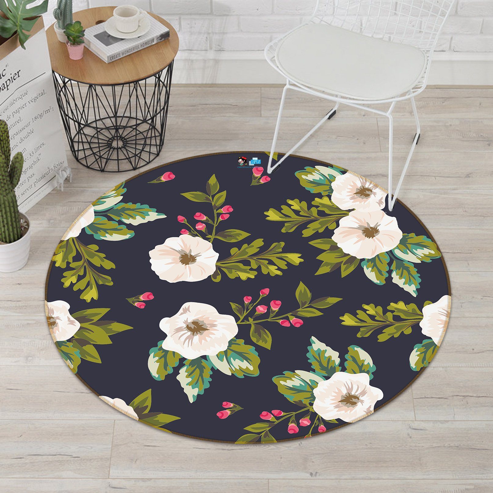 3D Flower Green Leaf 199 Round Non Slip Rug Mat Mat AJ Creativity Home 