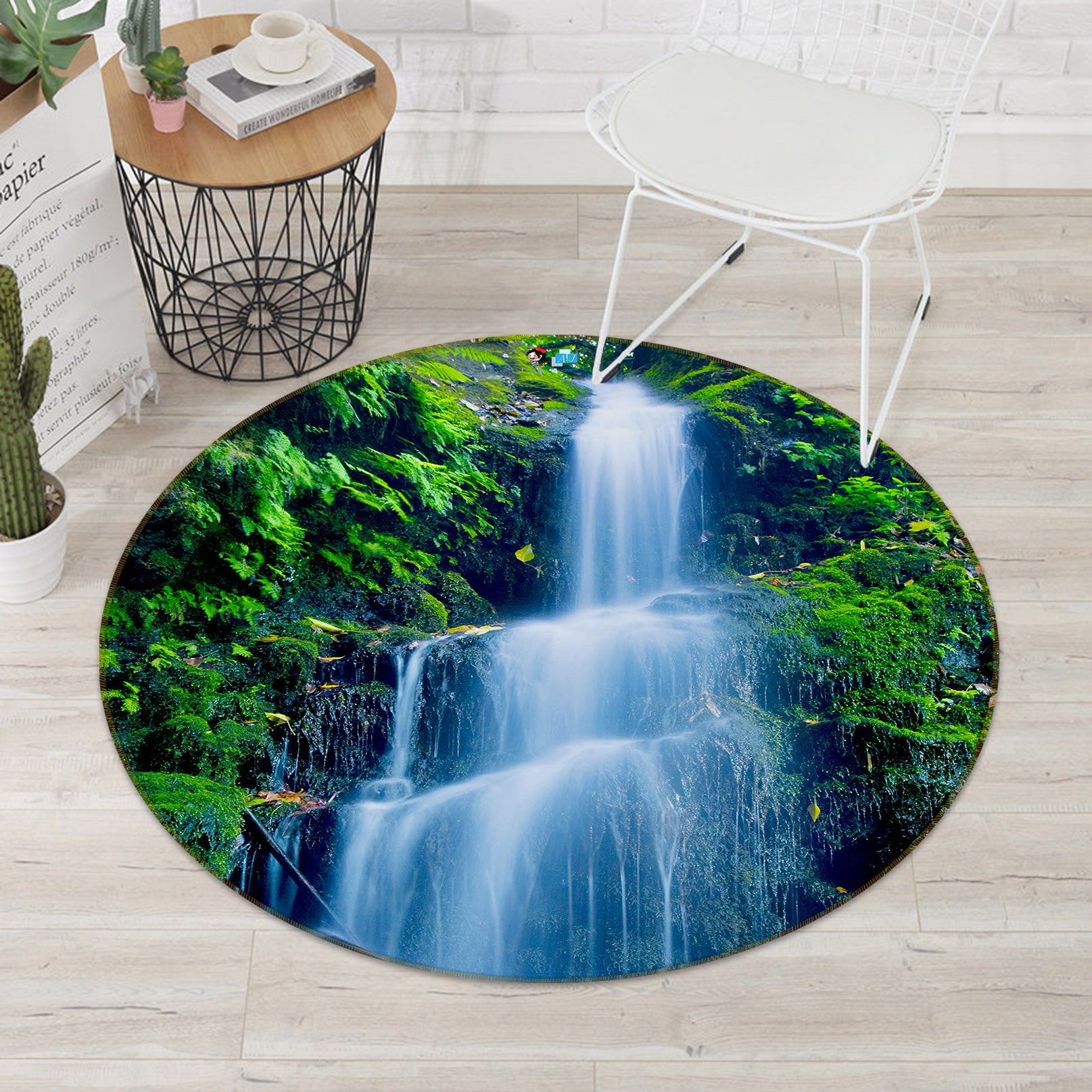 3D Waterfall 69046 Round Non Slip Rug Mat