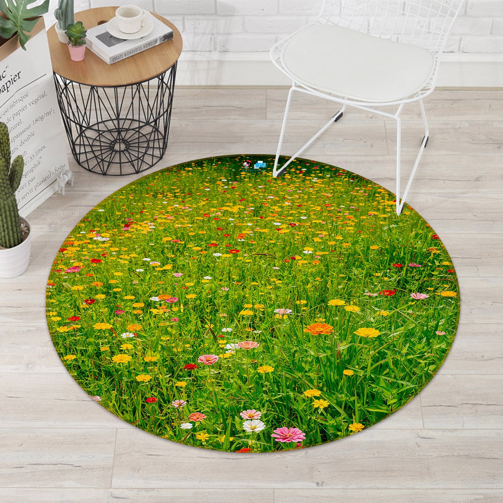 3D Grass Flowers 71177 Round Non Slip Rug Mat