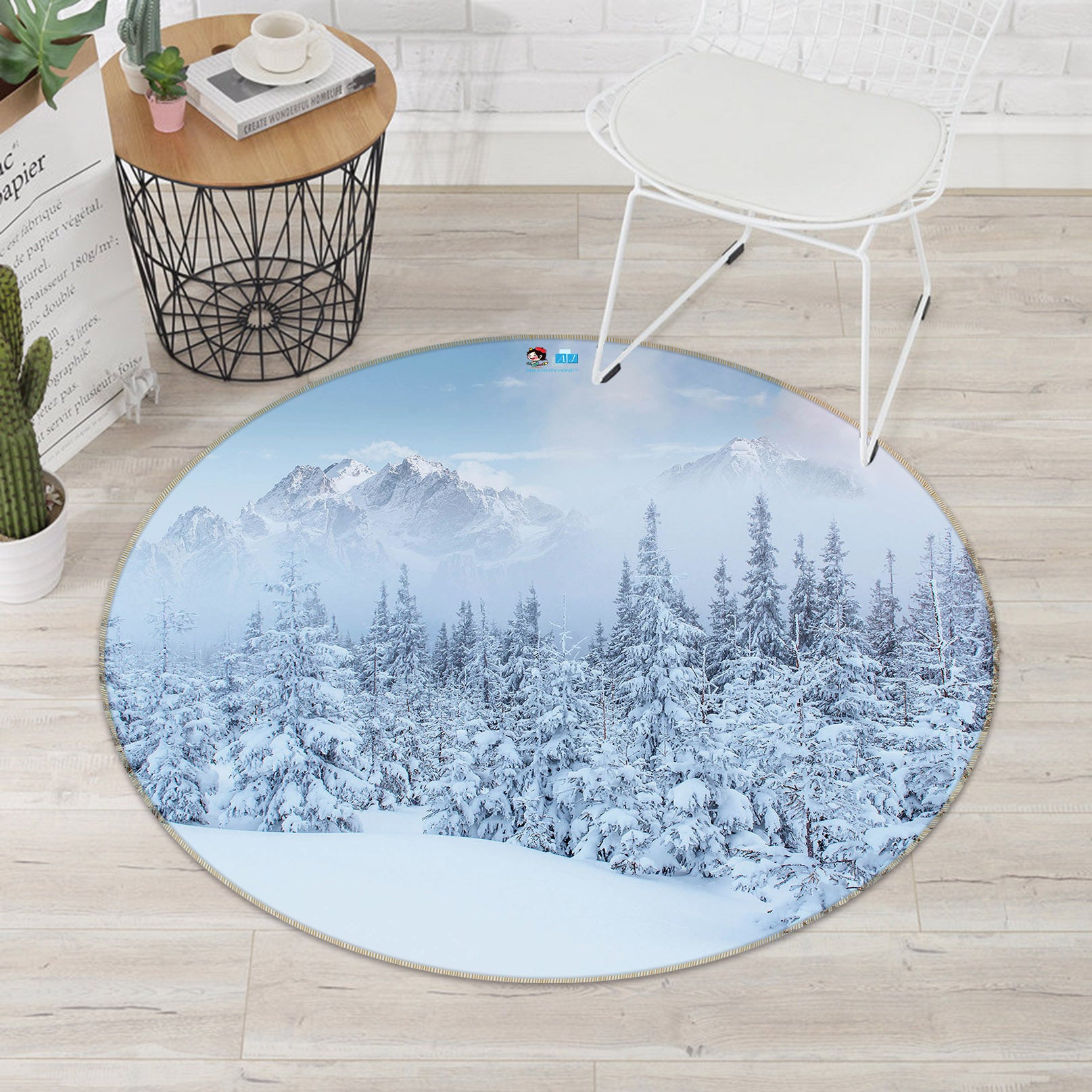 3D Snow Forest 75120 Round Non Slip Rug Mat