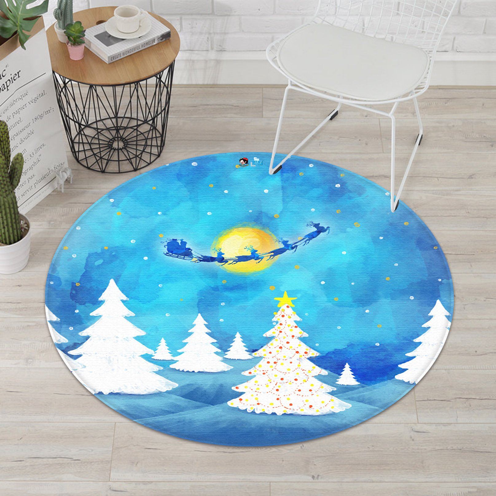 3D Graffiti White Tree Moon 104 Round Non Slip Rug Mat Mat AJ Creativity Home 