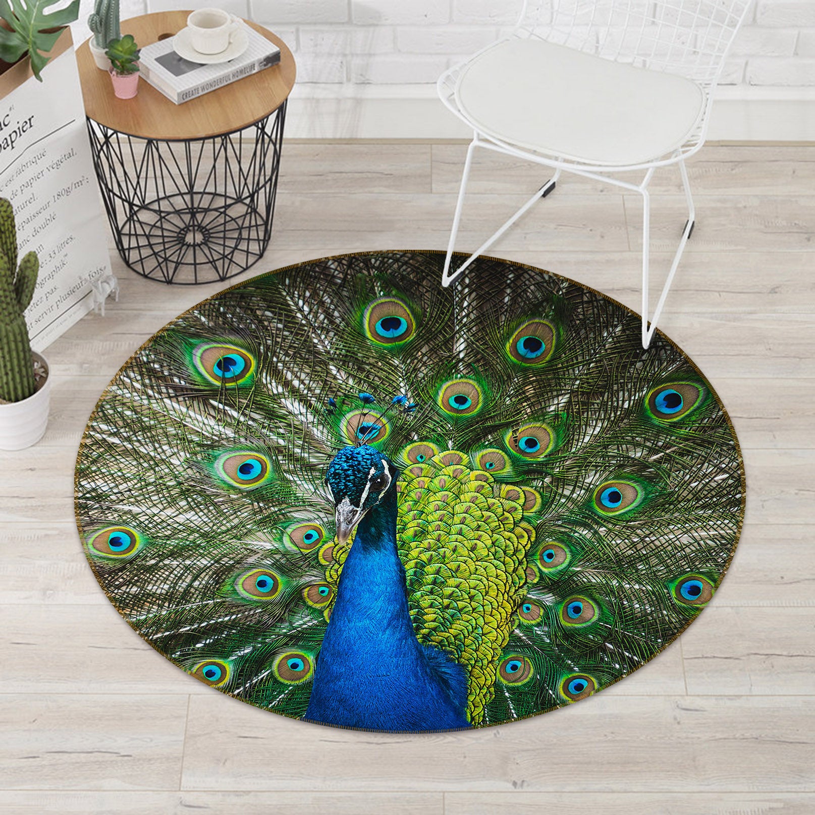 3D Peacock 82023 Animal Round Non Slip Rug Mat