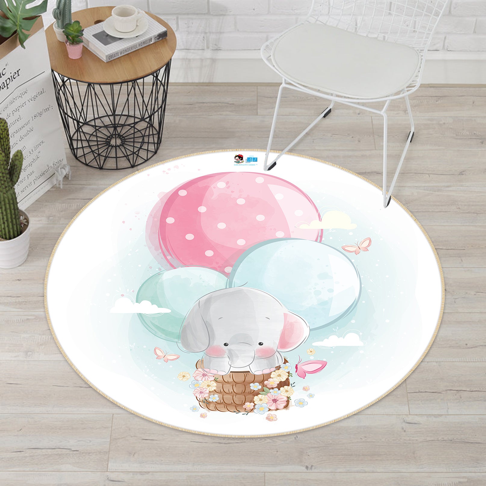 3D Balloon Elephant 74251 Round Non Slip Rug Mat