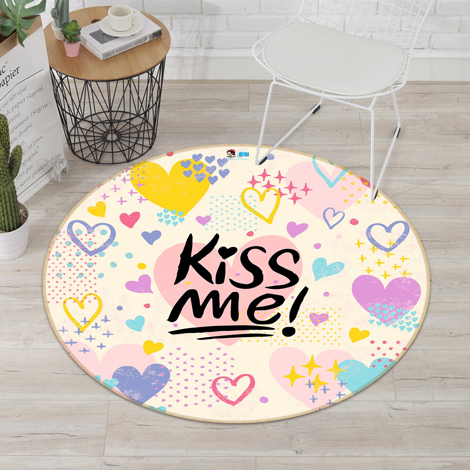3D Color Heart Kiss 75030 Round Non Slip Rug Mat
