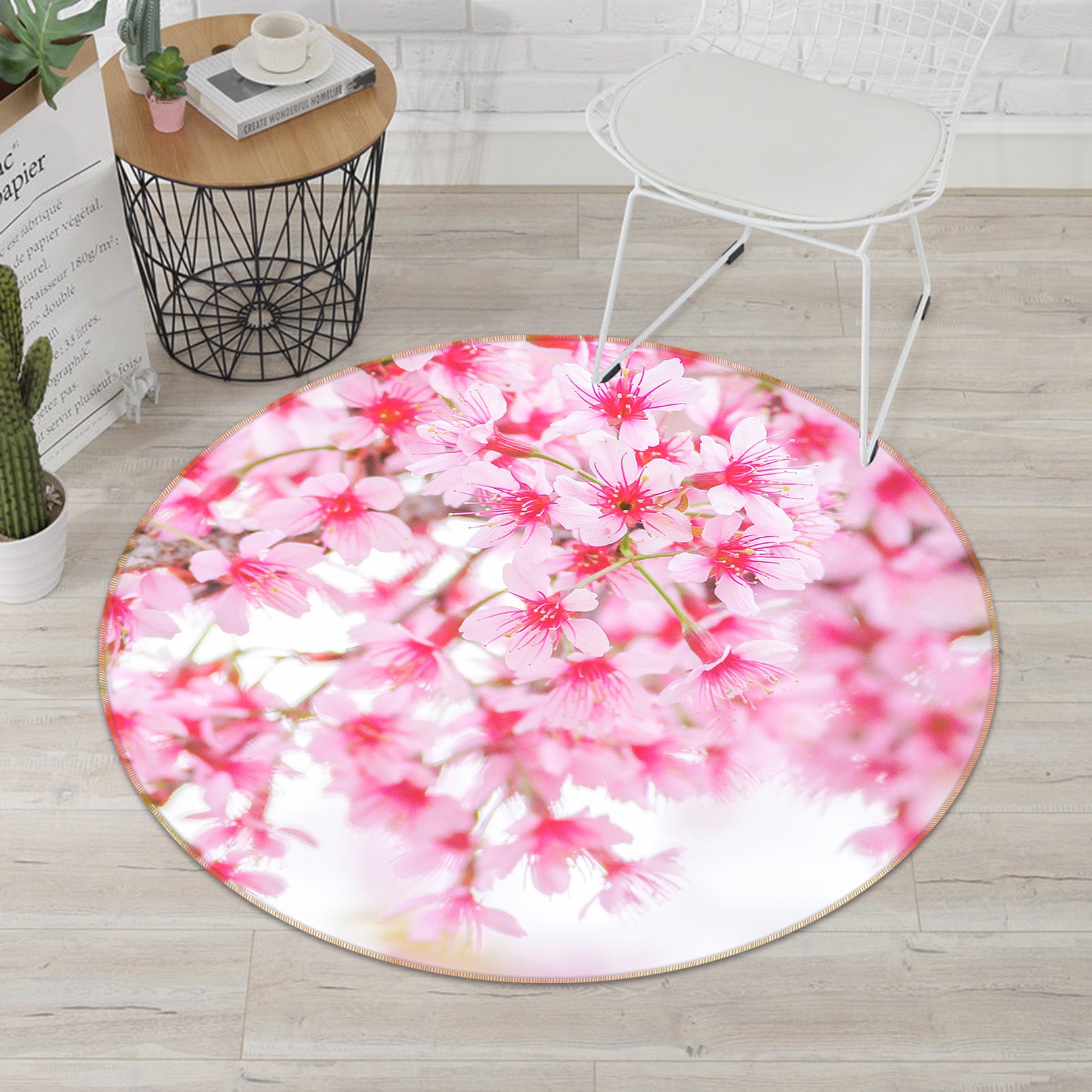 3D Pink Flower 71230 Round Non Slip Rug Mat