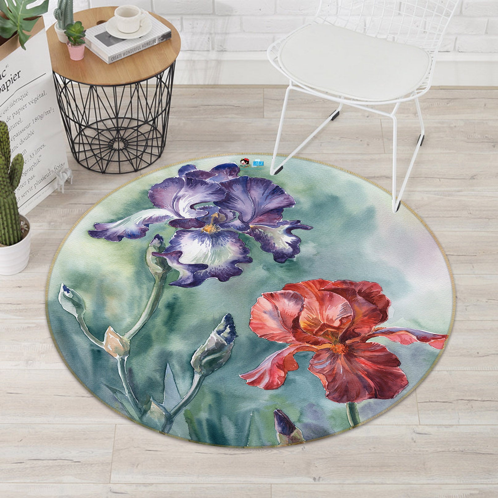3D Purple Red Flowers 69192 Round Non Slip Rug Mat