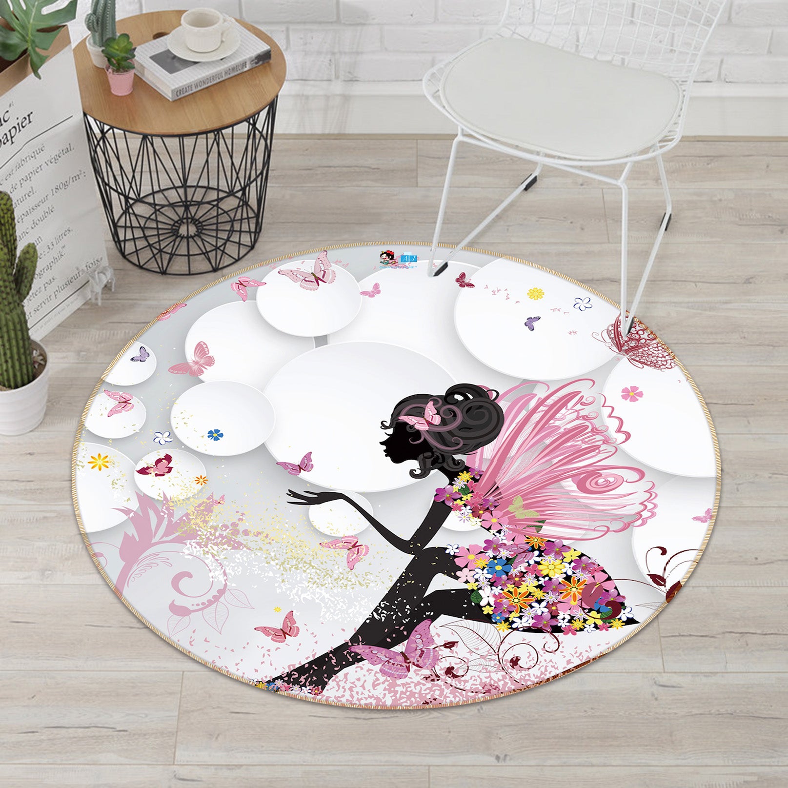 3D Butterfly Elf 66159 Round Non Slip Rug Mat