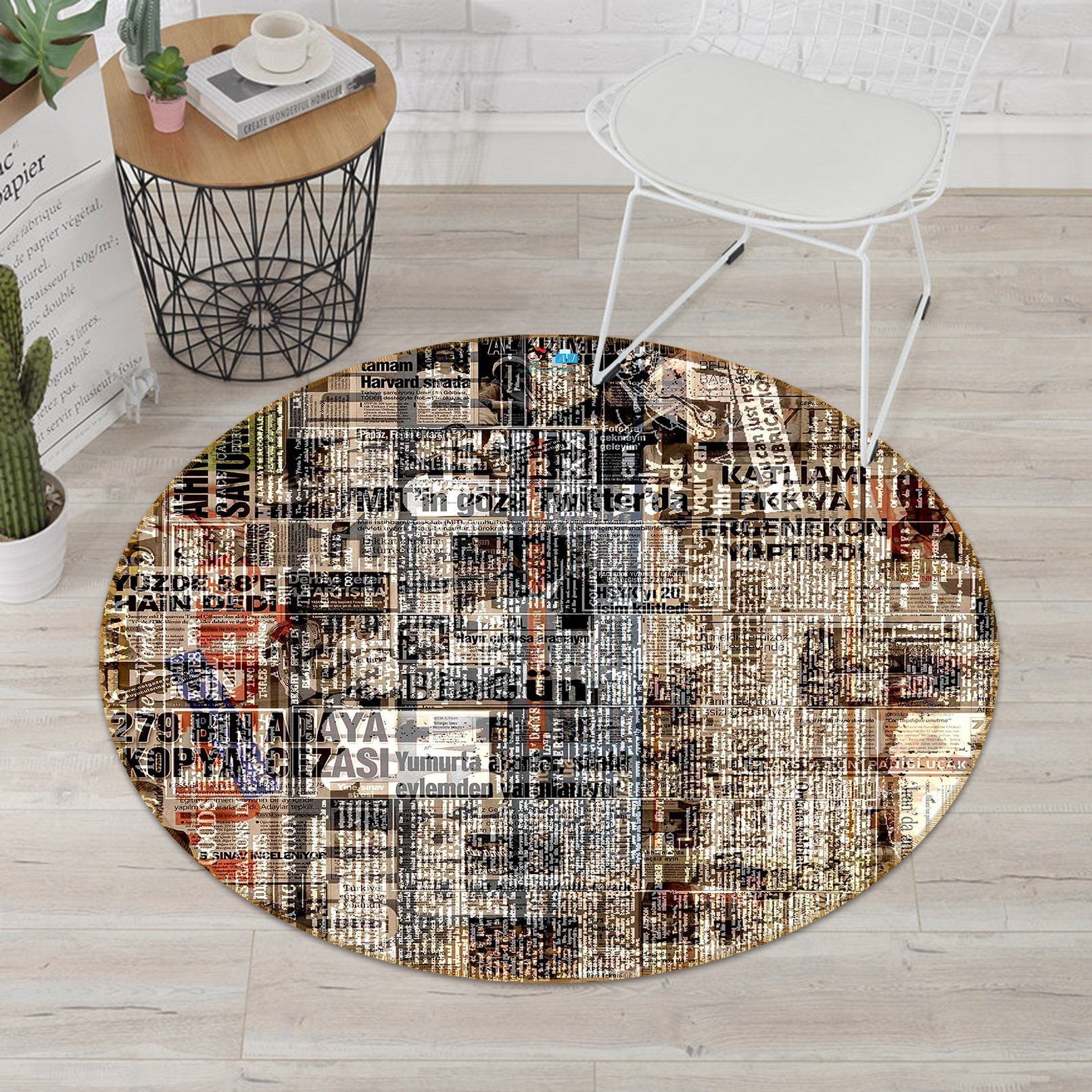 3D Garbled Newspaper 365 Round Non Slip Rug Mat Mat AJ Creativity Home 