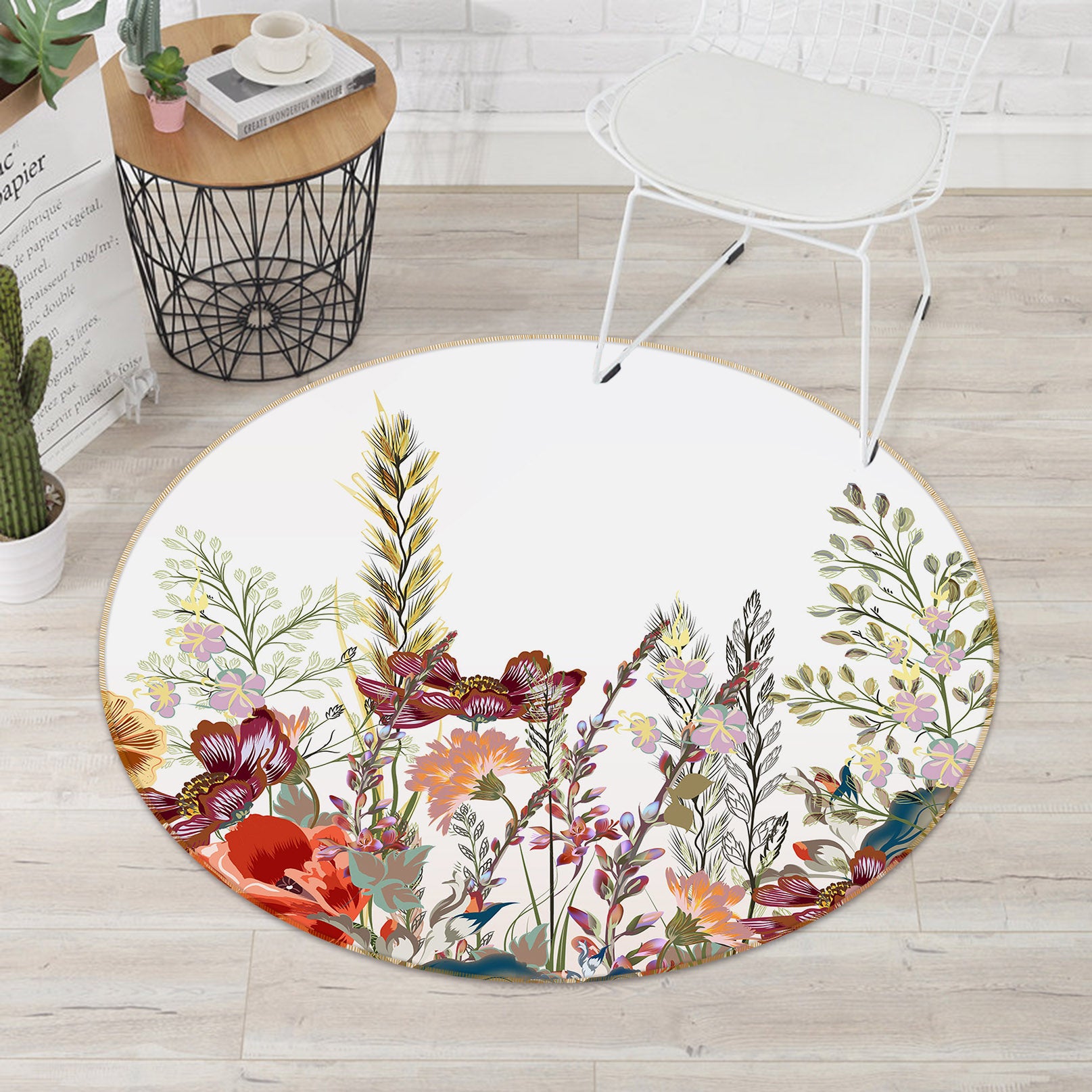 3D Flower Bush 29023 Round Non Slip Rug Mat