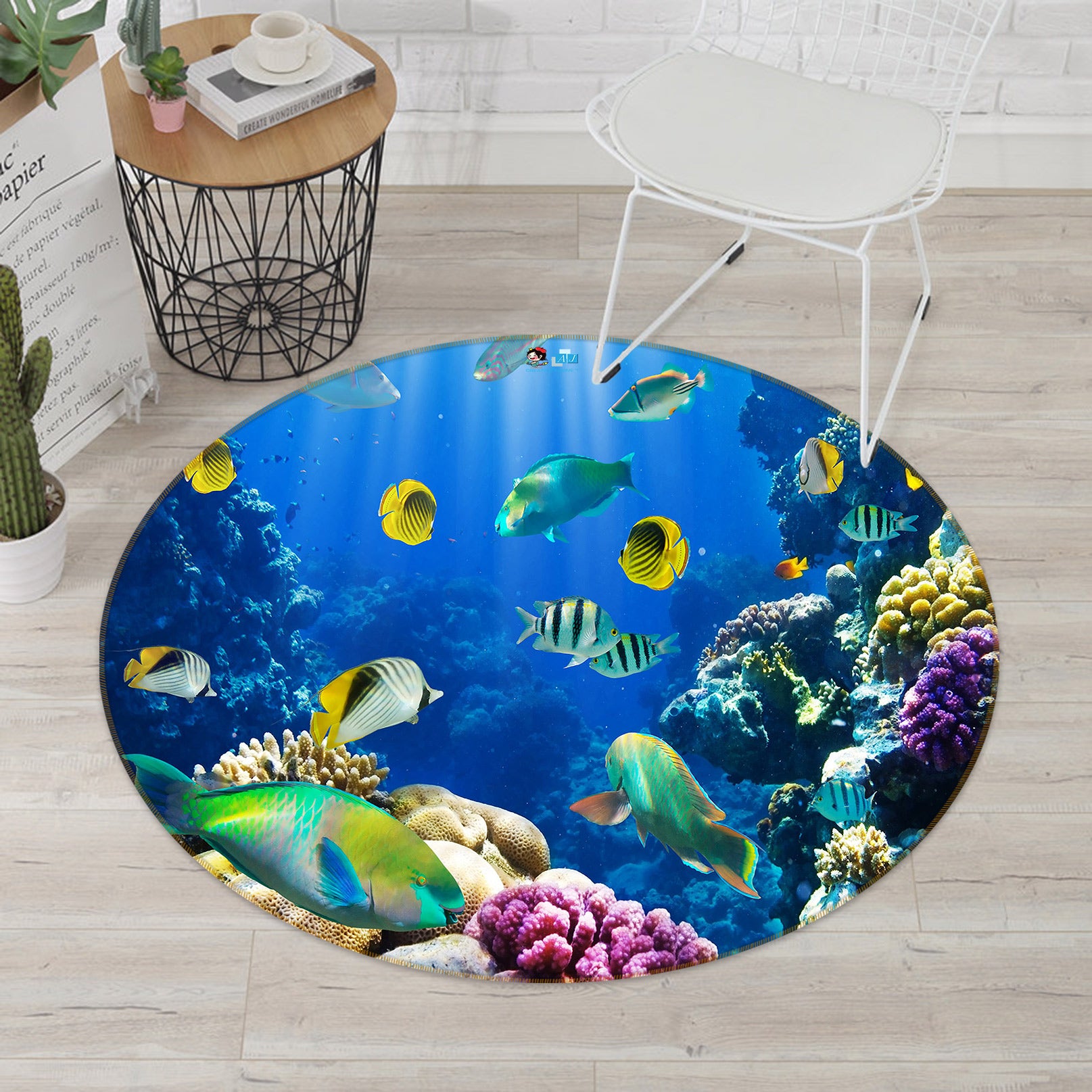 3D Seabed Fish 80262 Round Non Slip Rug Mat