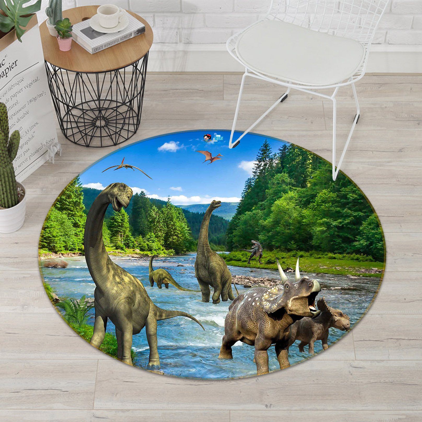 3D Dinosaur Forest 070 Round Non Slip Rug Mat Mat AJ Creativity Home 