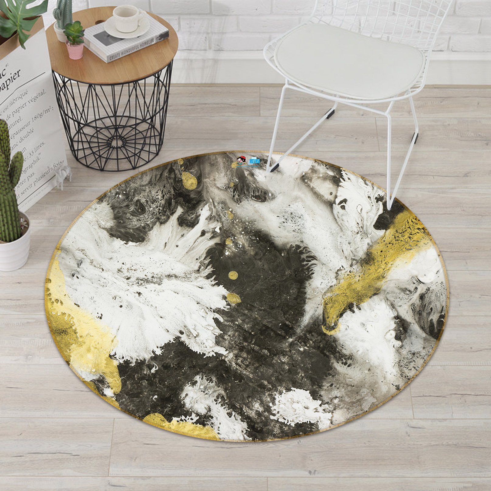 3D White And Black Graffiti 73 Round Non Slip Rug Mat Mat AJ Creativity Home 