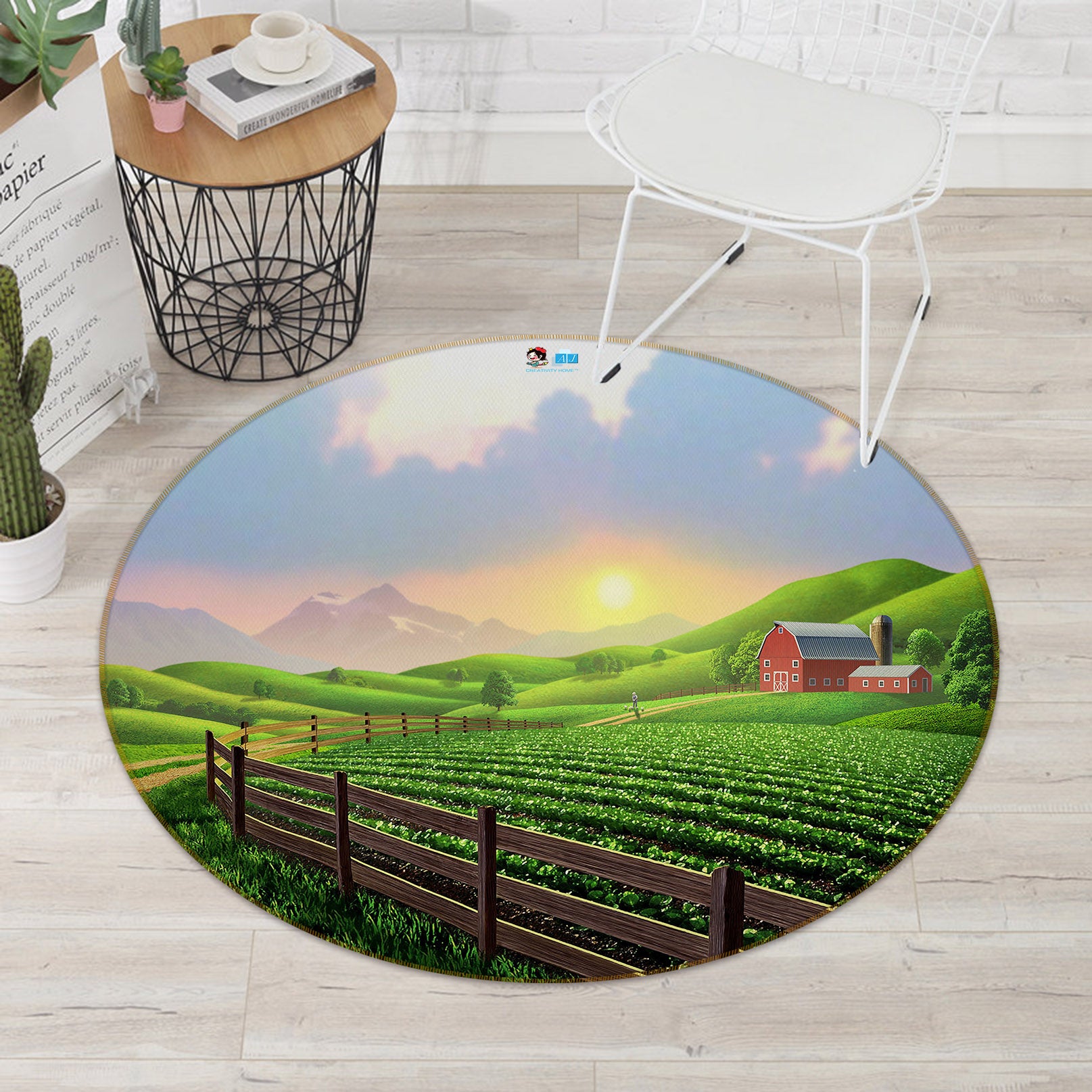 3D Green Field 83129 Jerry LoFaro Rug Round Non Slip Rug Mat