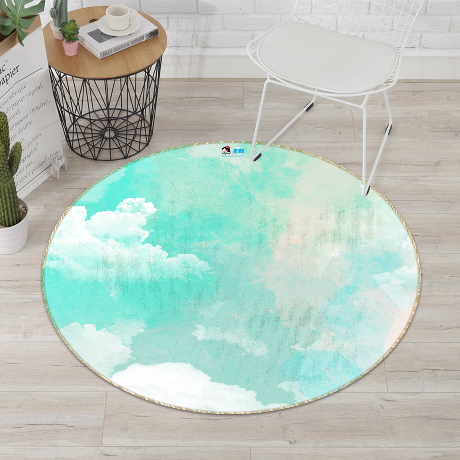 3D Light Green Sky Clouds 64065 Round Non Slip Rug Mat