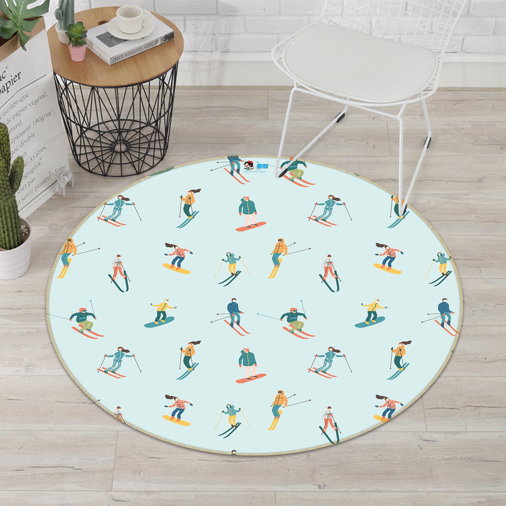 3D Skier 64168 Round Non Slip Rug Mat